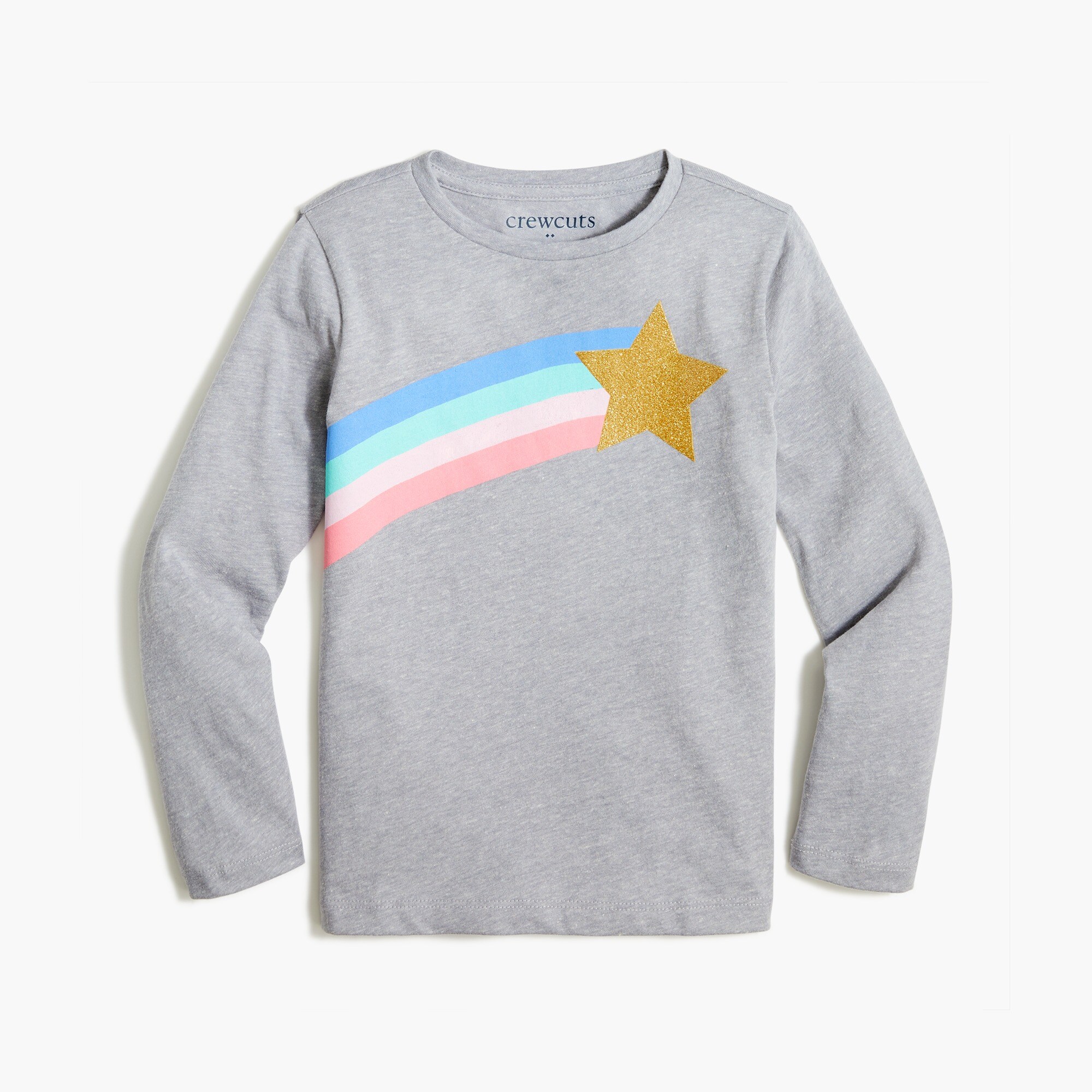 Girls' long-sleeve rainbow star graphic tee