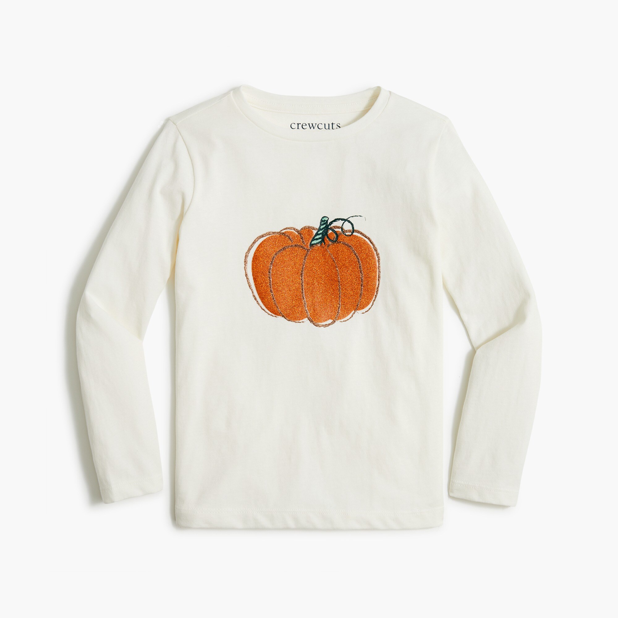 Girls' long-sleeve glitter pumpkin graphic tee