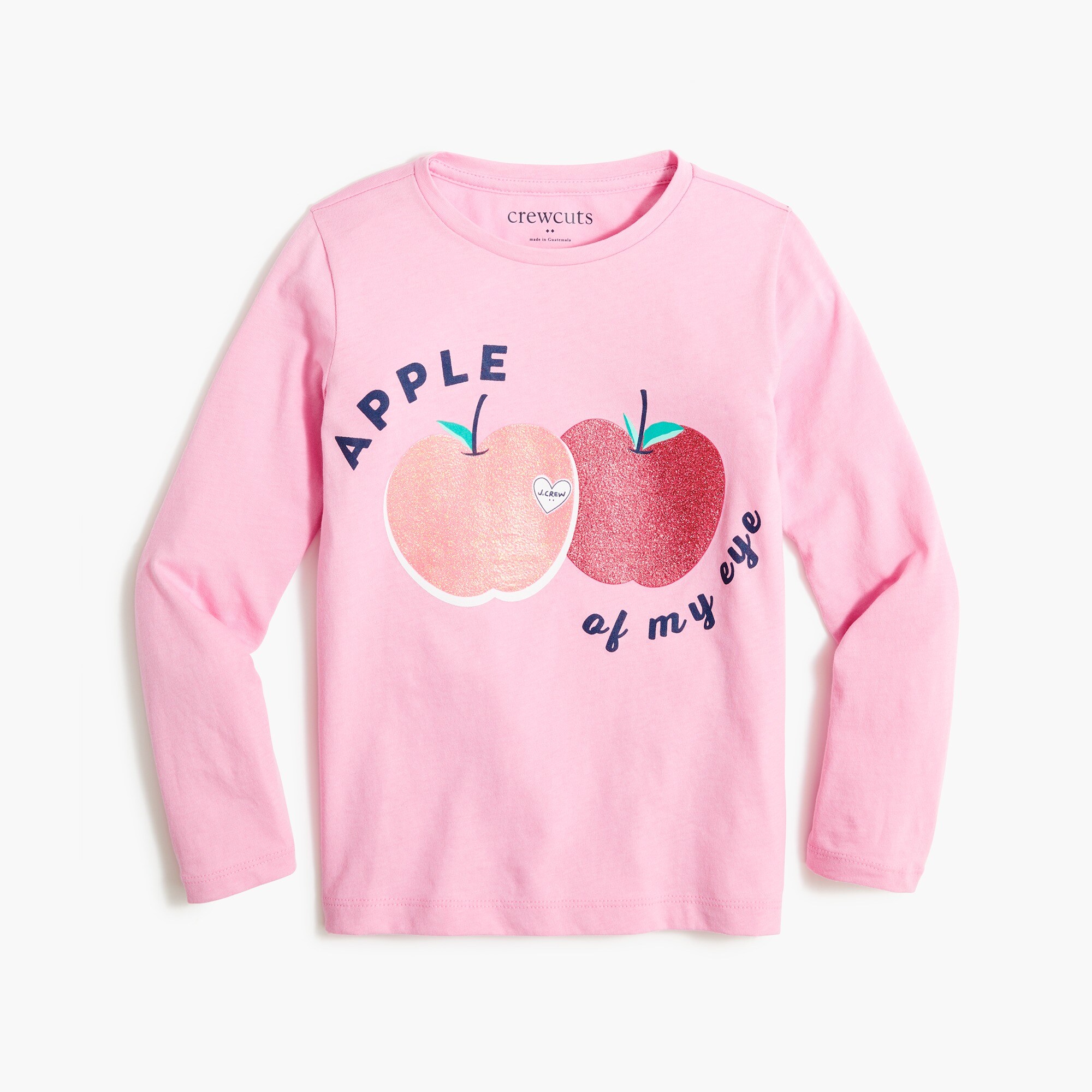 Girls' long-sleeve glitter apples graphic tee