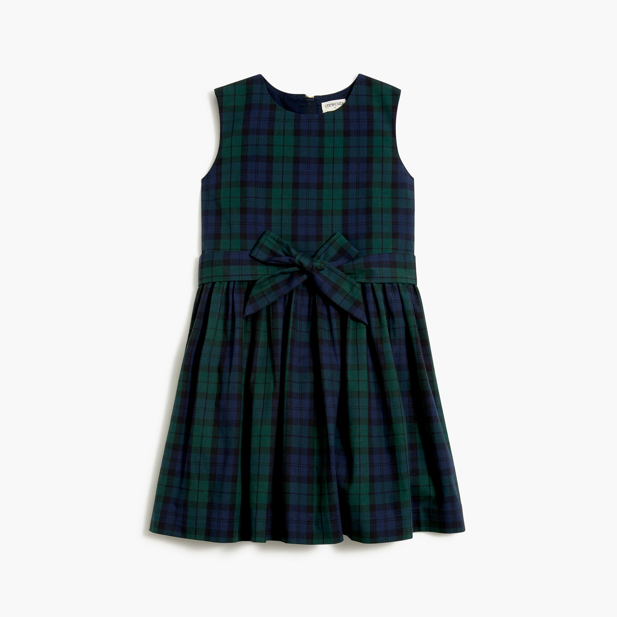 Girls' cotton poplin dress in Black Watch plaid