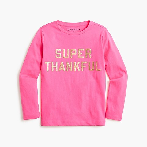  Girls' long-sleeve "super thankful" graphic tee