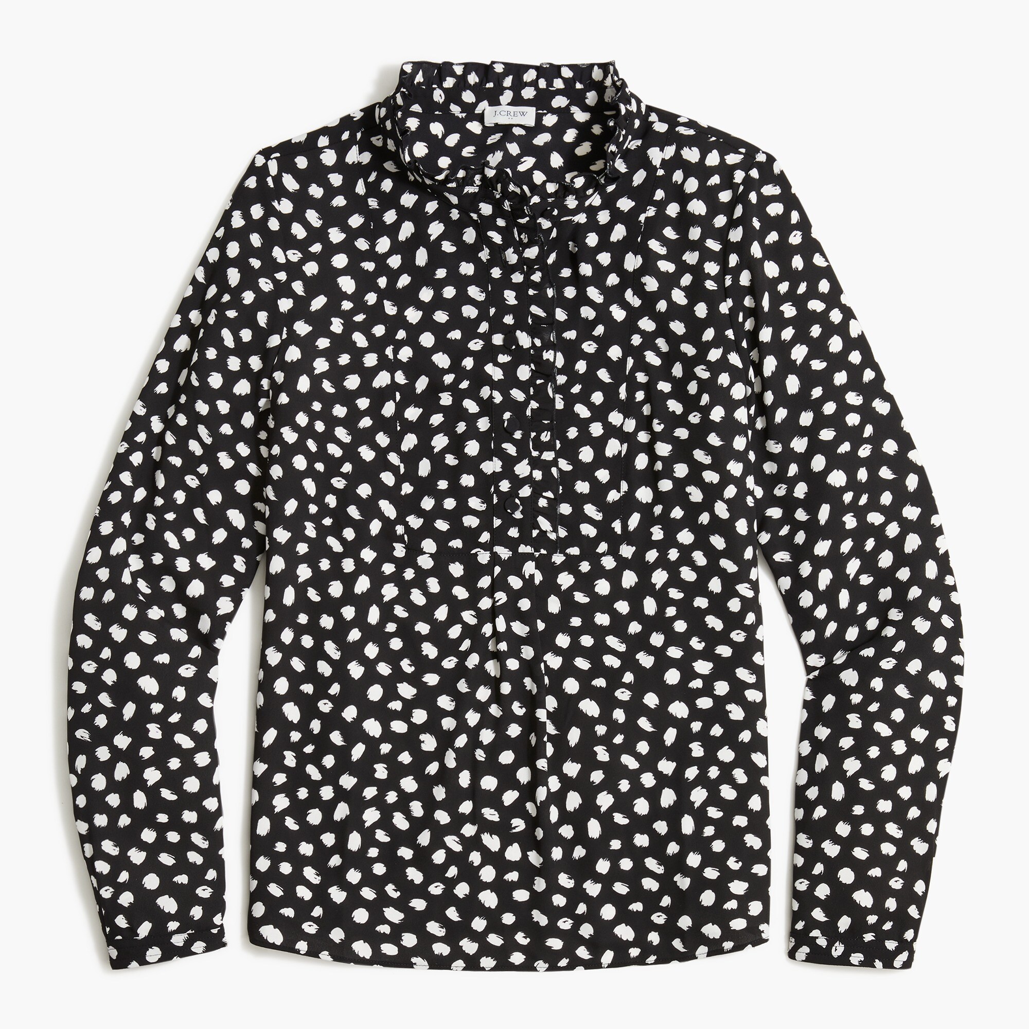 printed long-sleeve top with ruffles for women