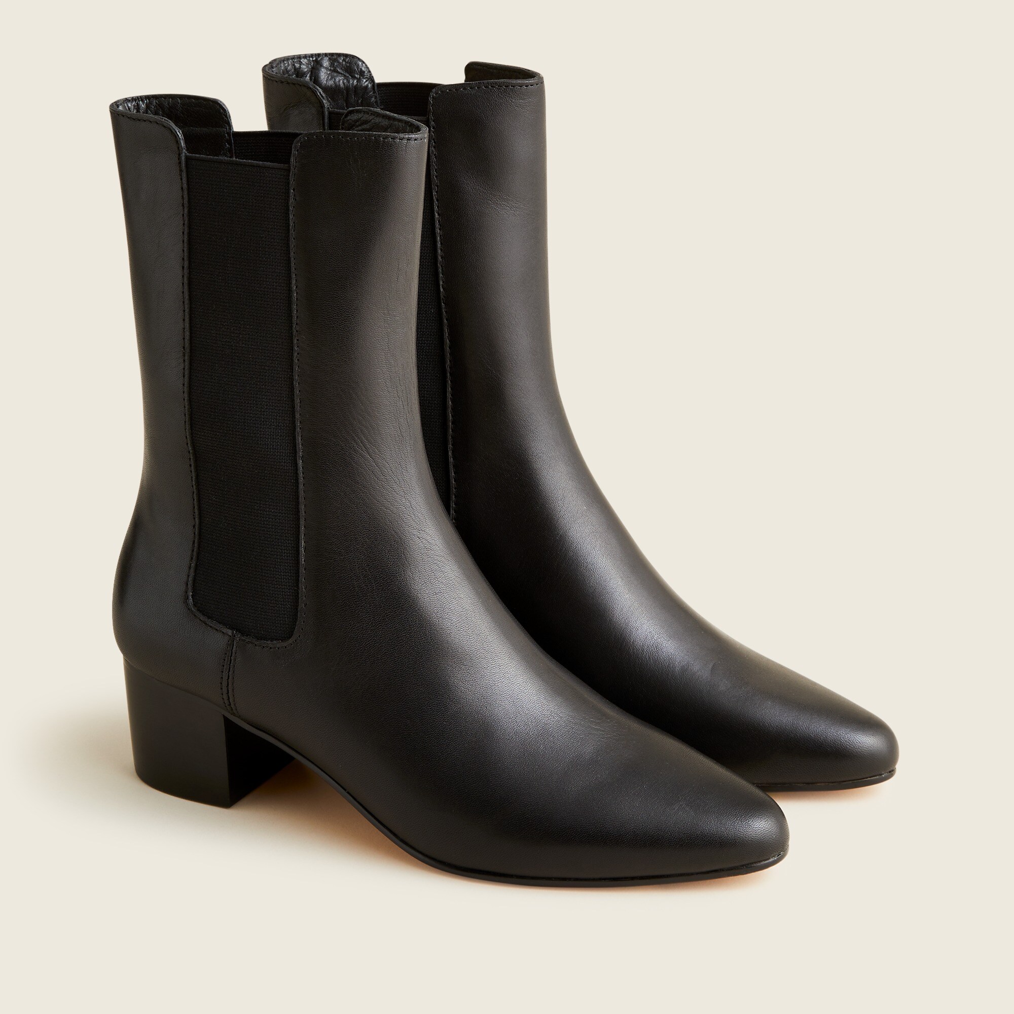 Leather high-shaft stacked-heel boots