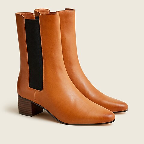 womens Leather high-shaft stacked-heel boots