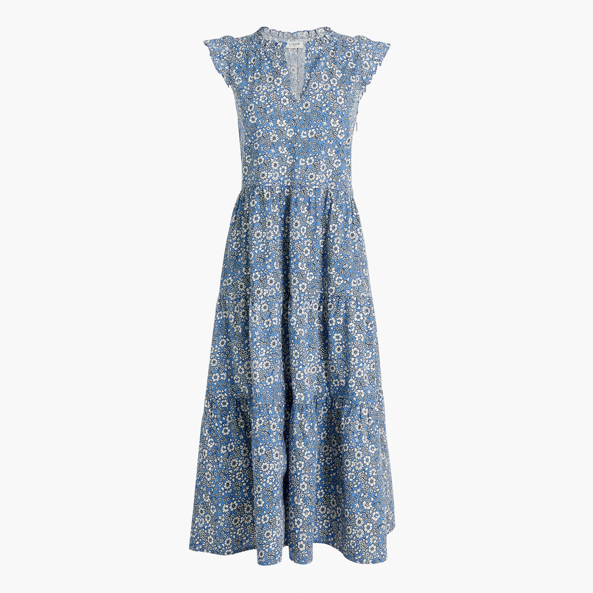 cotton poplin tiered midi dress for women