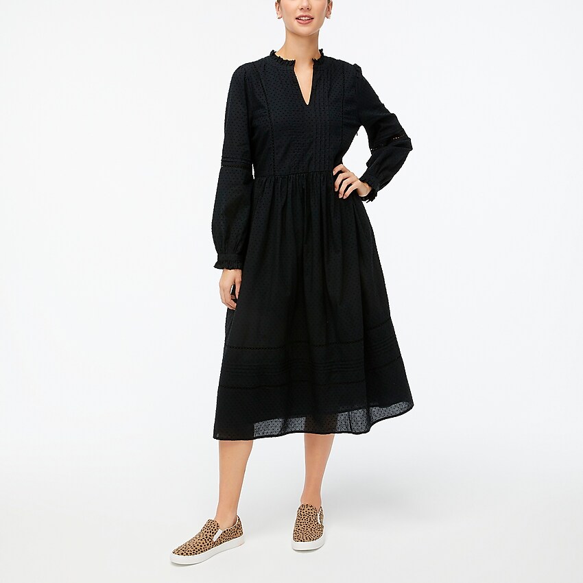 factory: pintuck midi dress in clipdot for women, right side, view zoomed