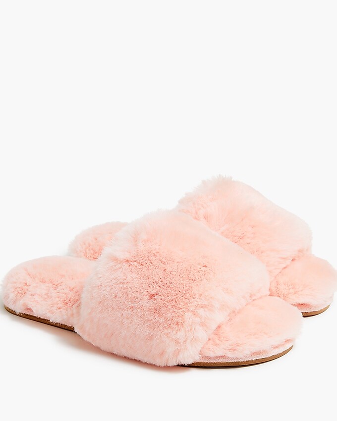 factory: fuzzy slide slippers for women, right side, view zoomed