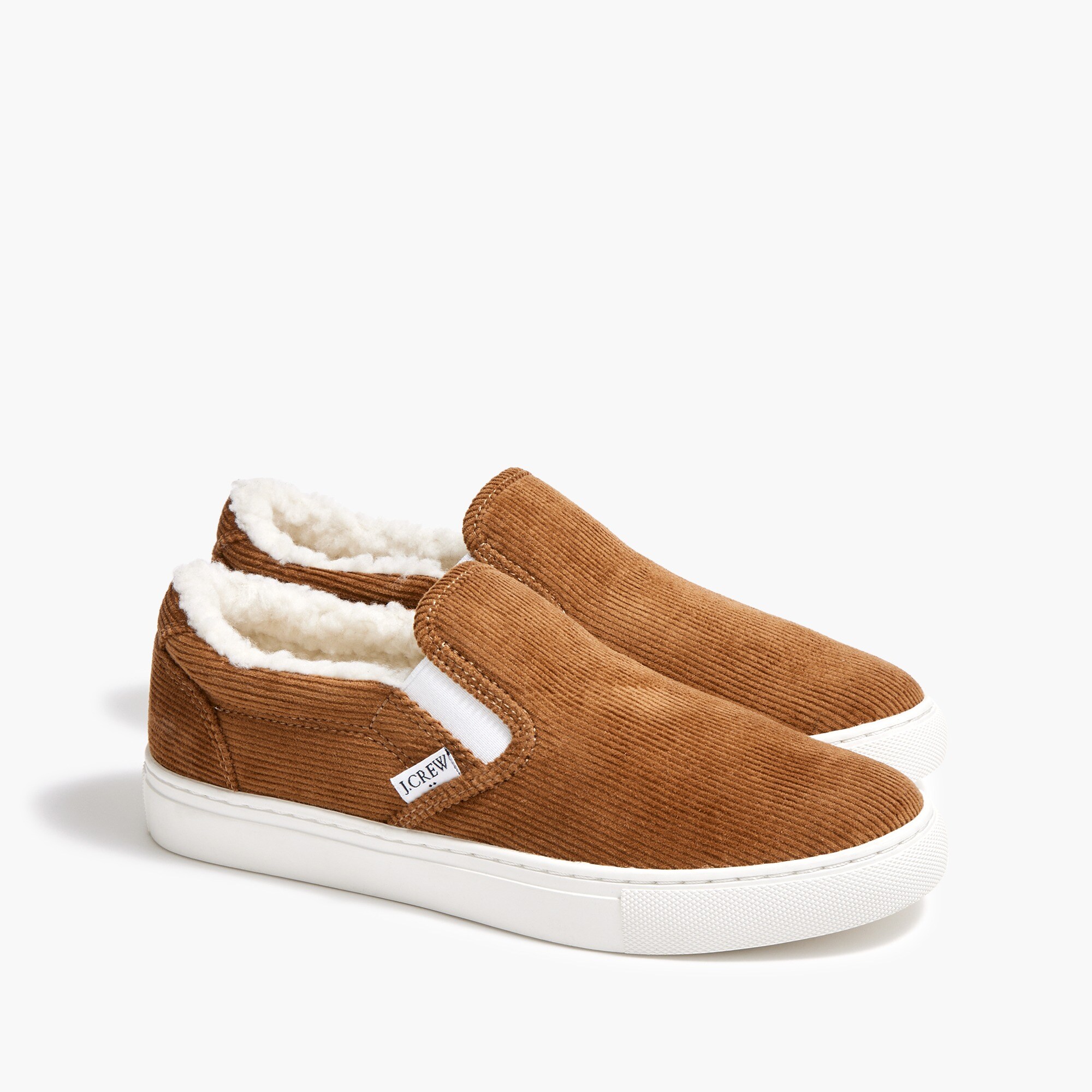 corduroy slip-on sneakers with sherpa lining for women