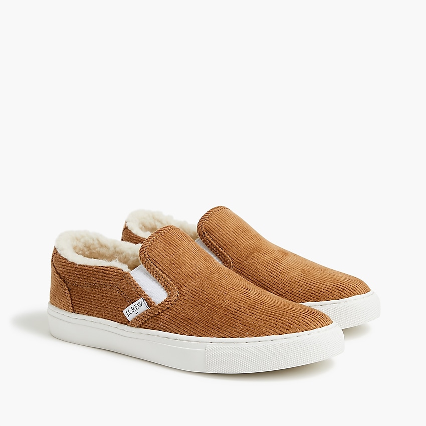 factory: corduroy slip-on sneakers with sherpa lining for women, right side, view zoomed