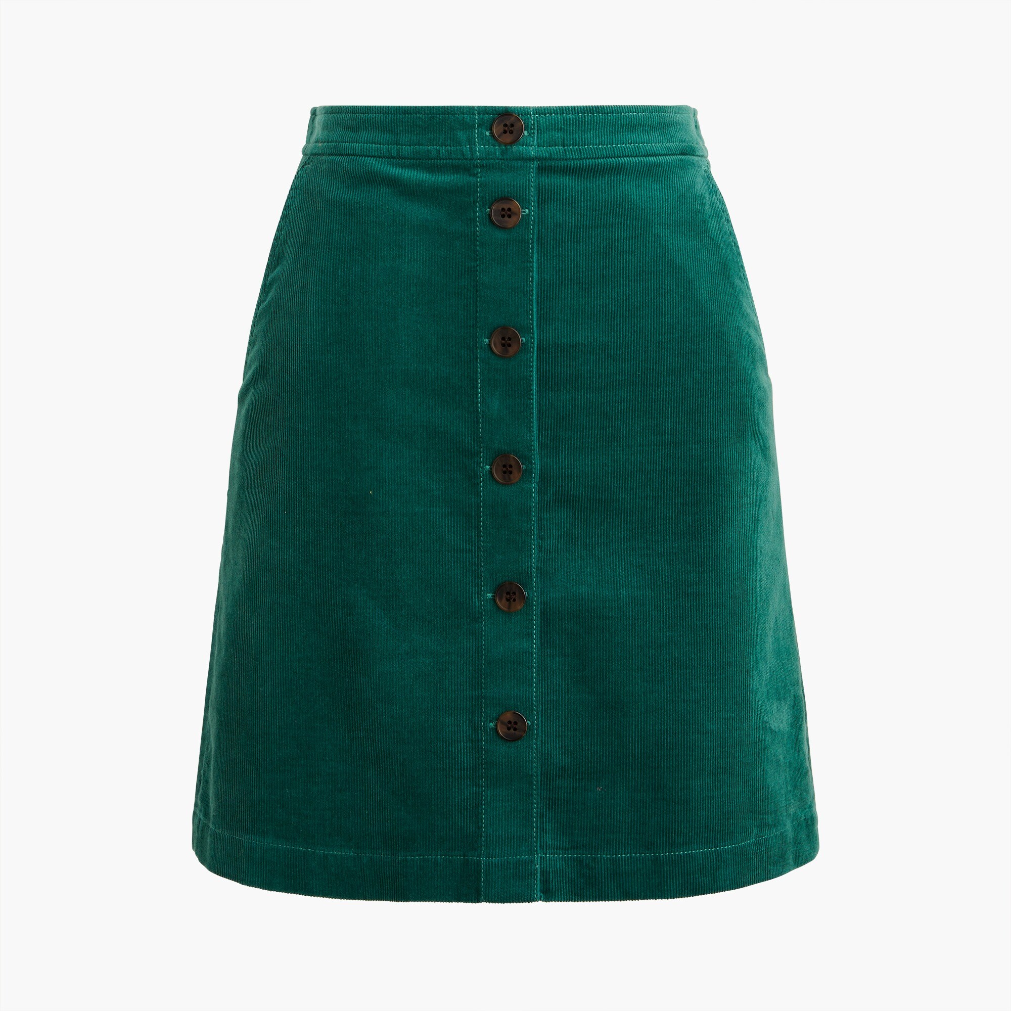 Button-Front High-Waisted Corduroy A-Line Mini Skirt