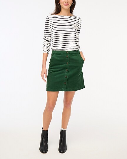 factory: corduroy button-front mini skirt for women