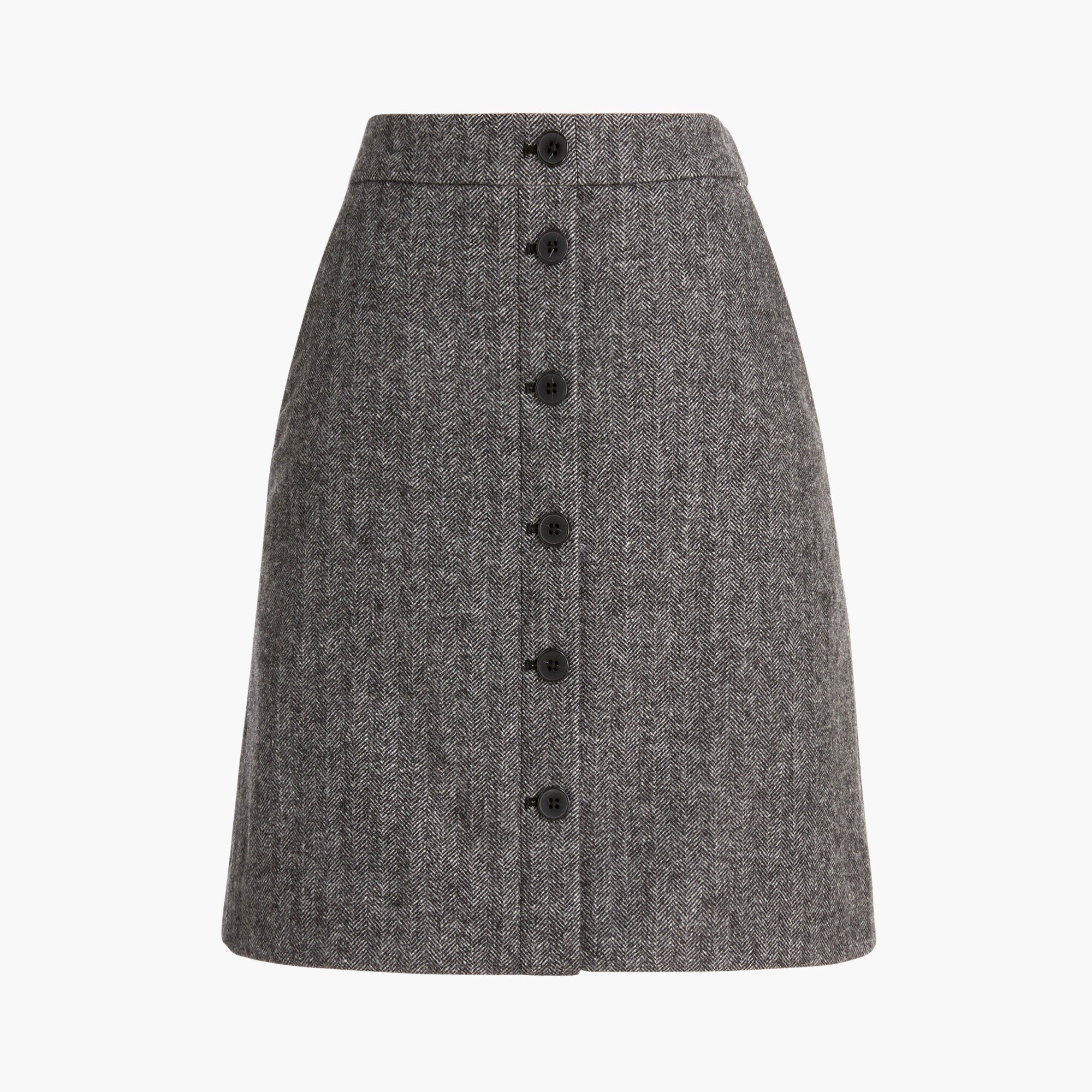 Wool-blend button-front mini skirt in herringbone