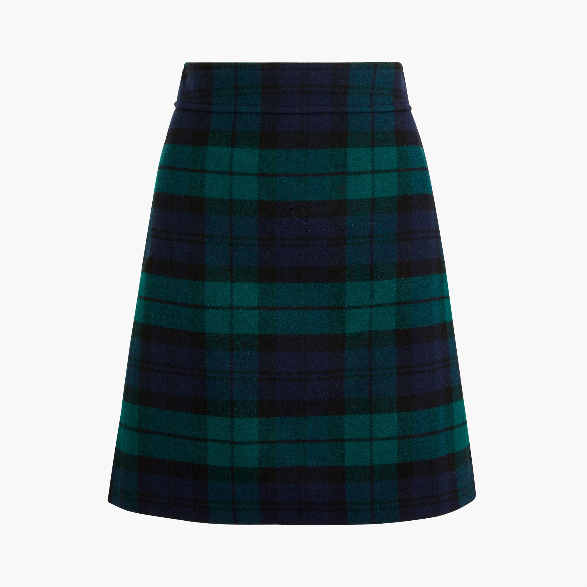 wool-blend mini skirt in black watch plaid for women