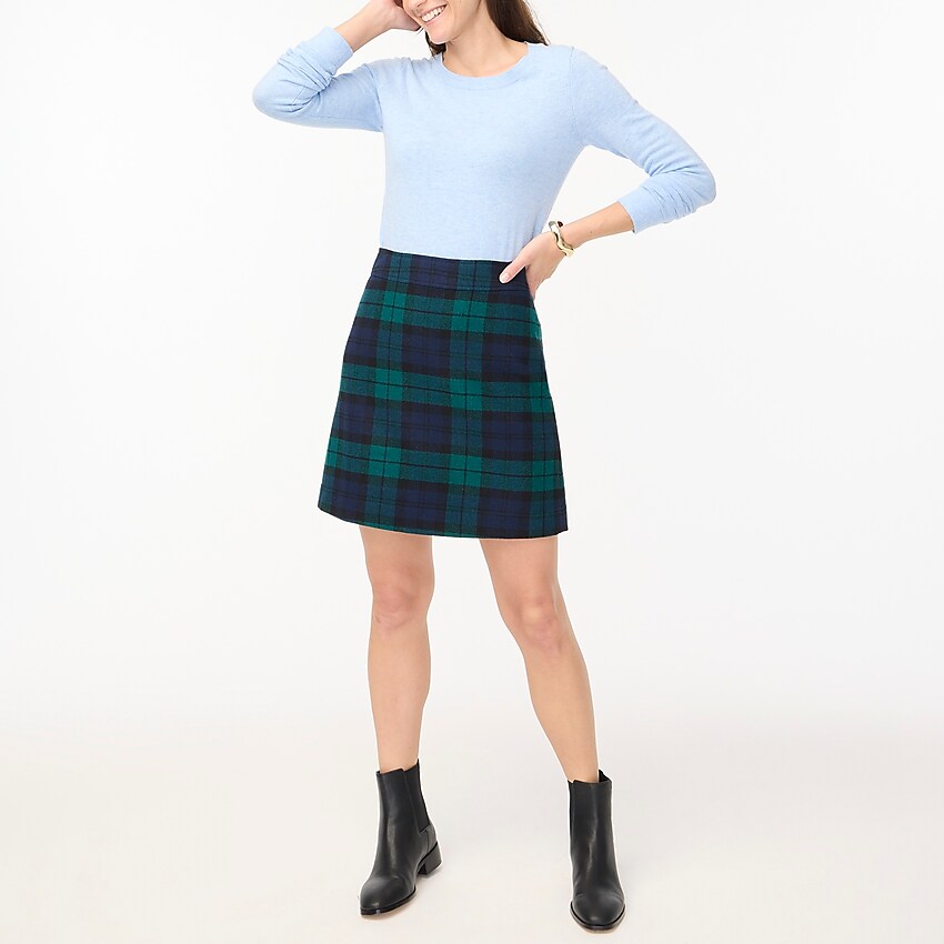 factory: wool-blend mini skirt in black watch plaid for women, right side, view zoomed