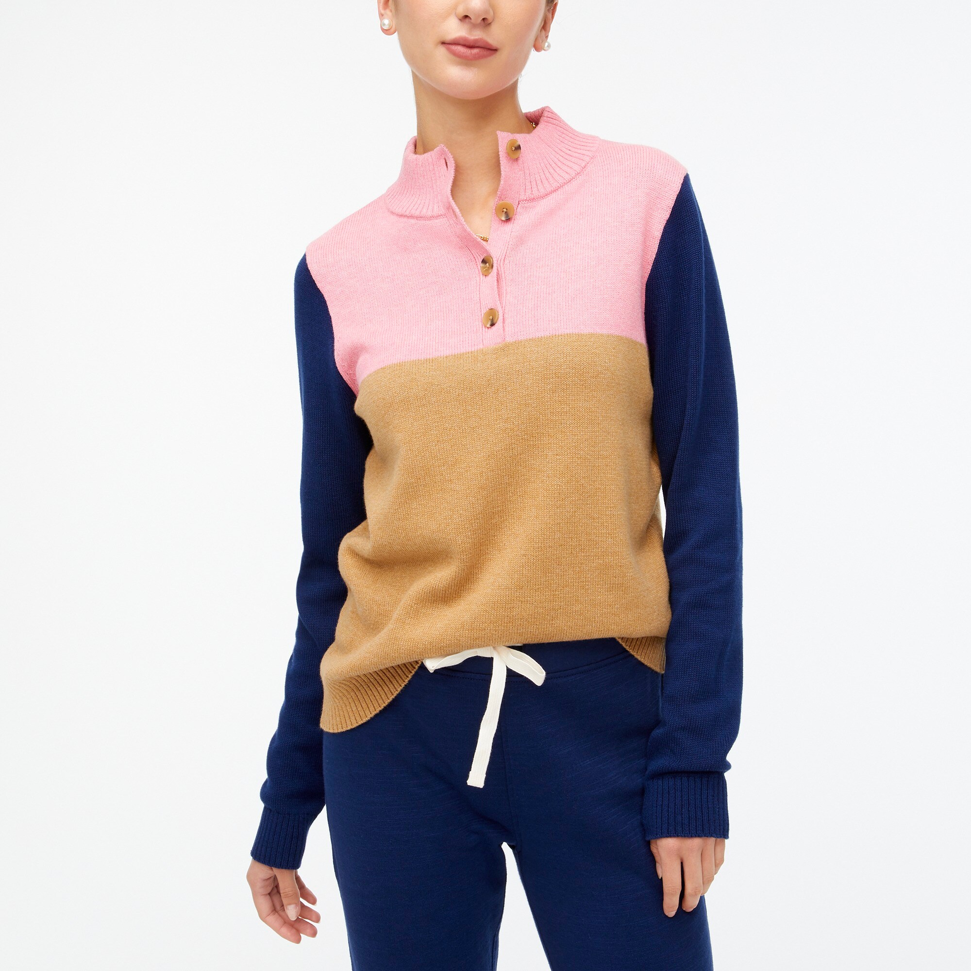 factory: button jacquard pullover sweater for women, right side, view zoomed