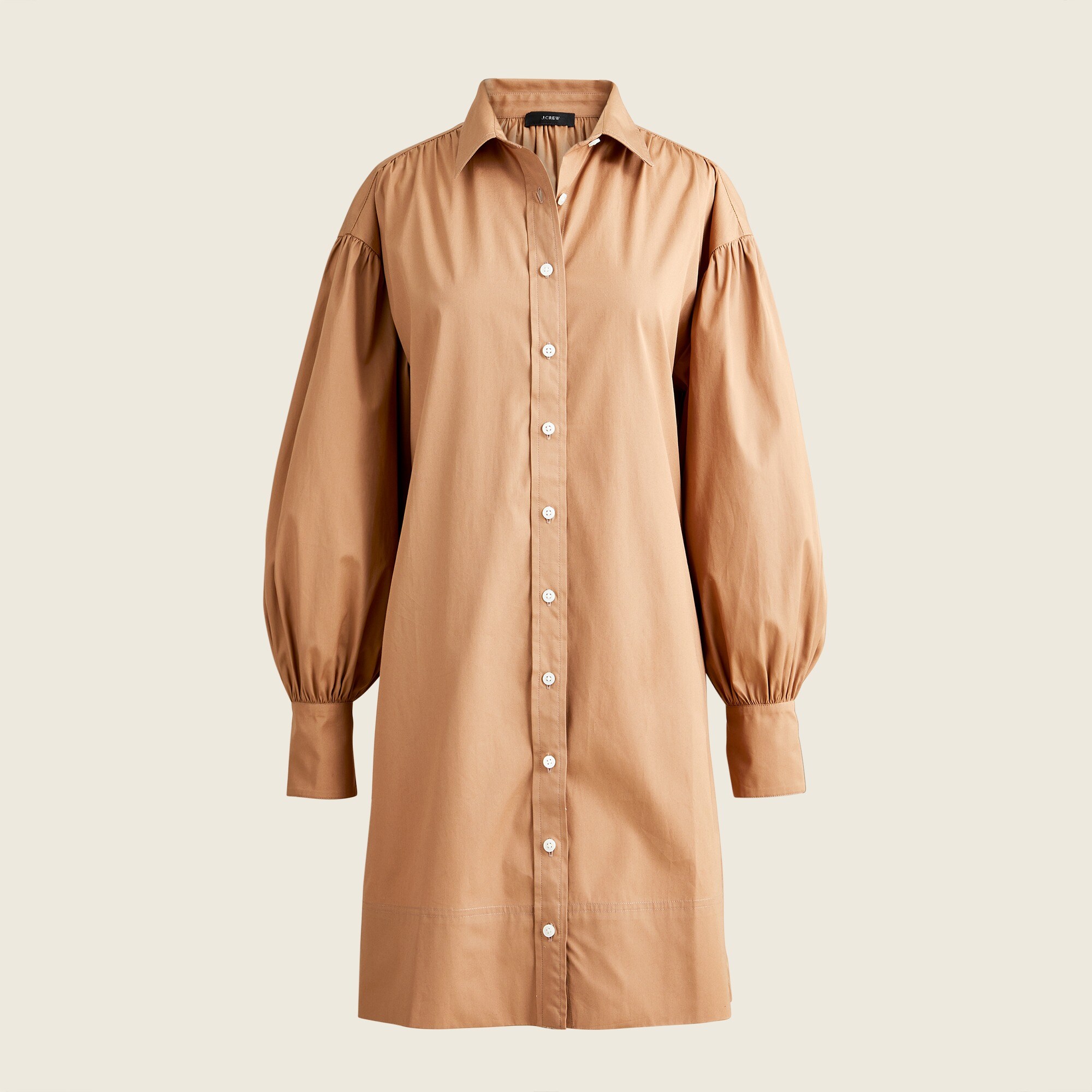 Puff-sleeve cotton poplin mini shirt-dress