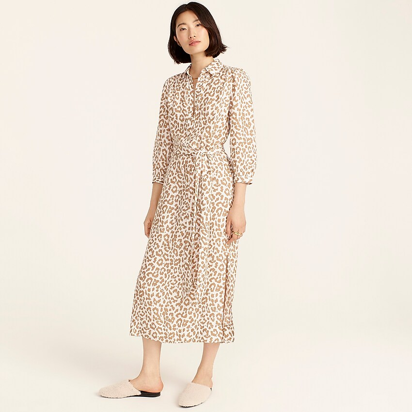 j.crew: tie-waist shirtdress in bold leopard for women, right side, view zoomed