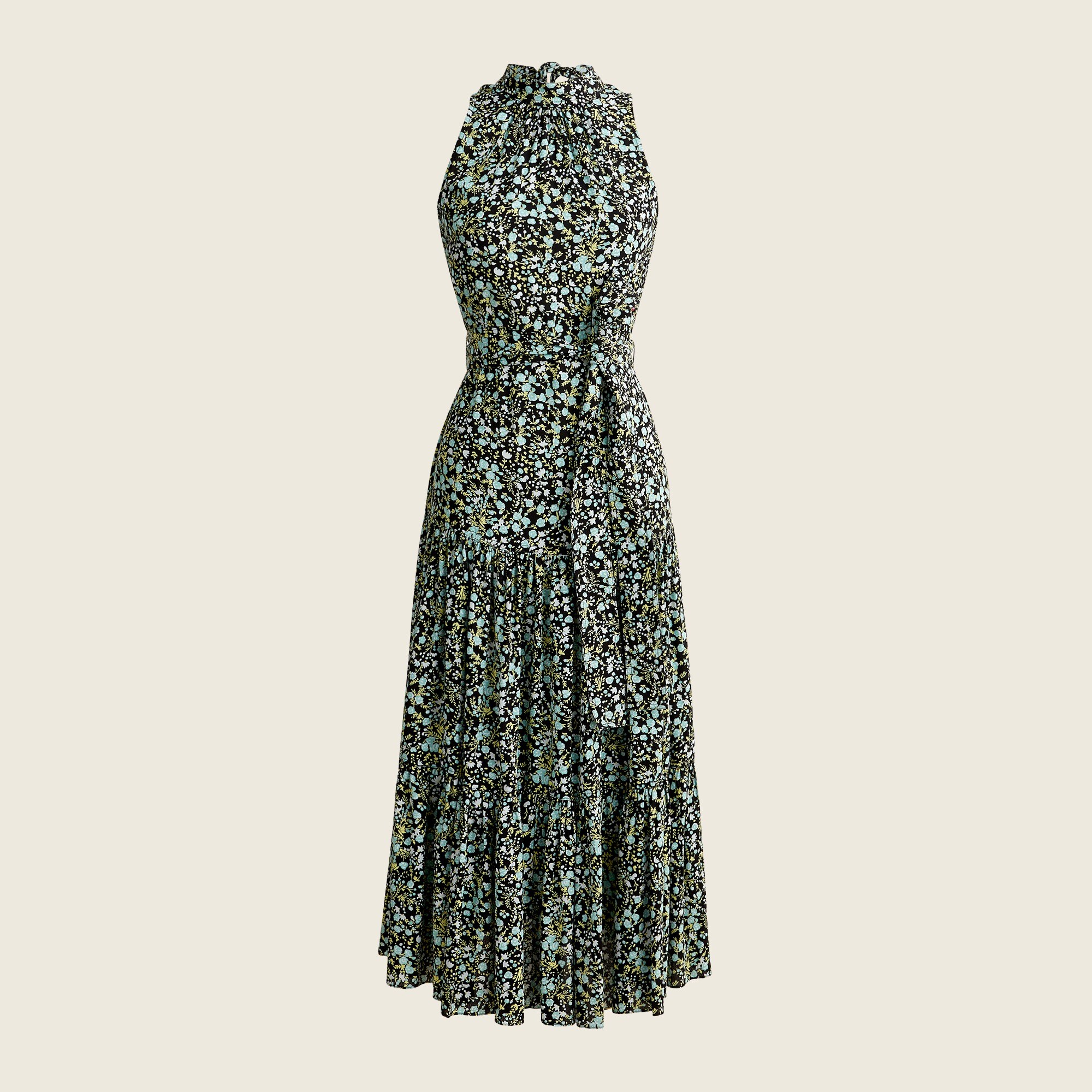 Drapey tiered dress in fall garden floral