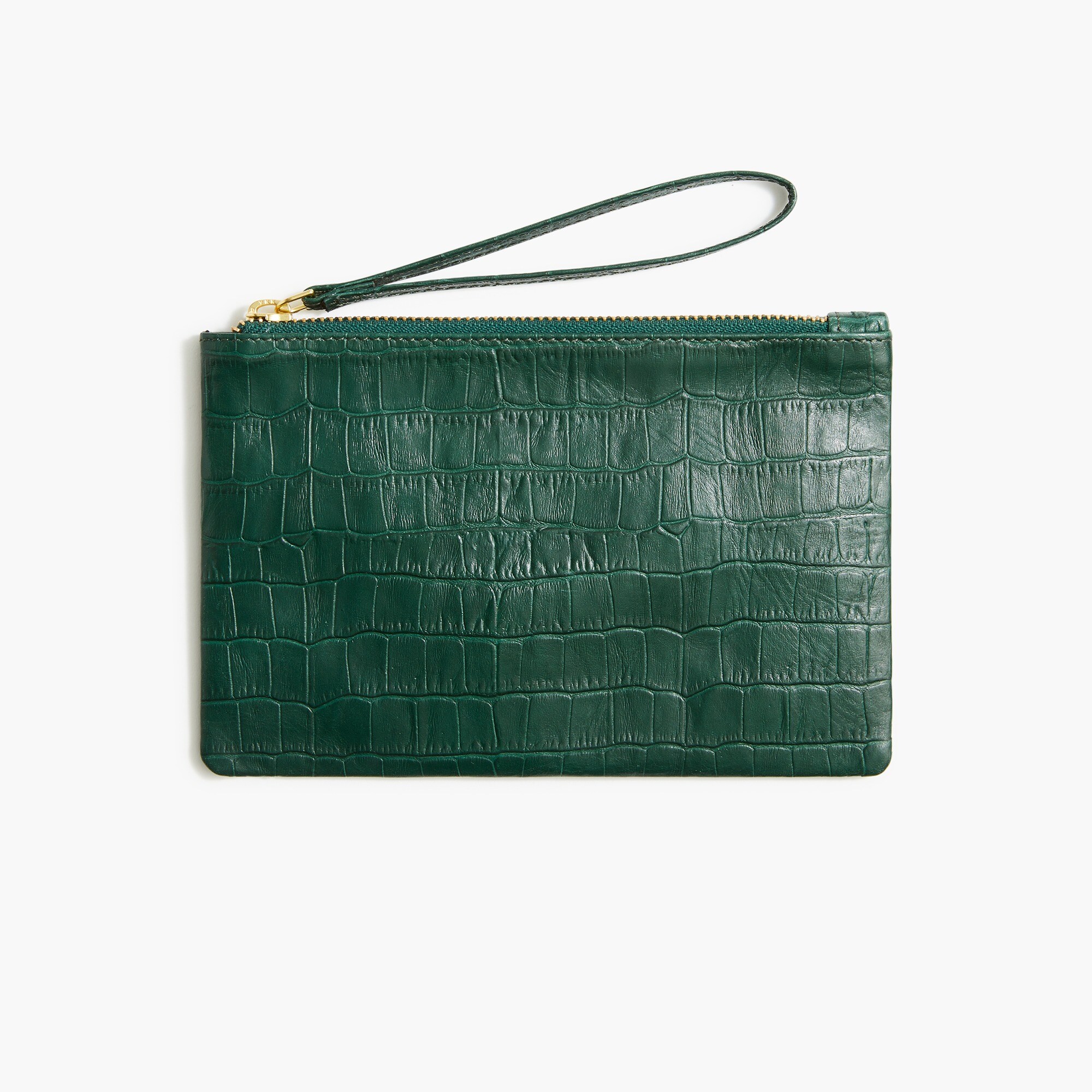 Crocodile-embossed leather wristlet