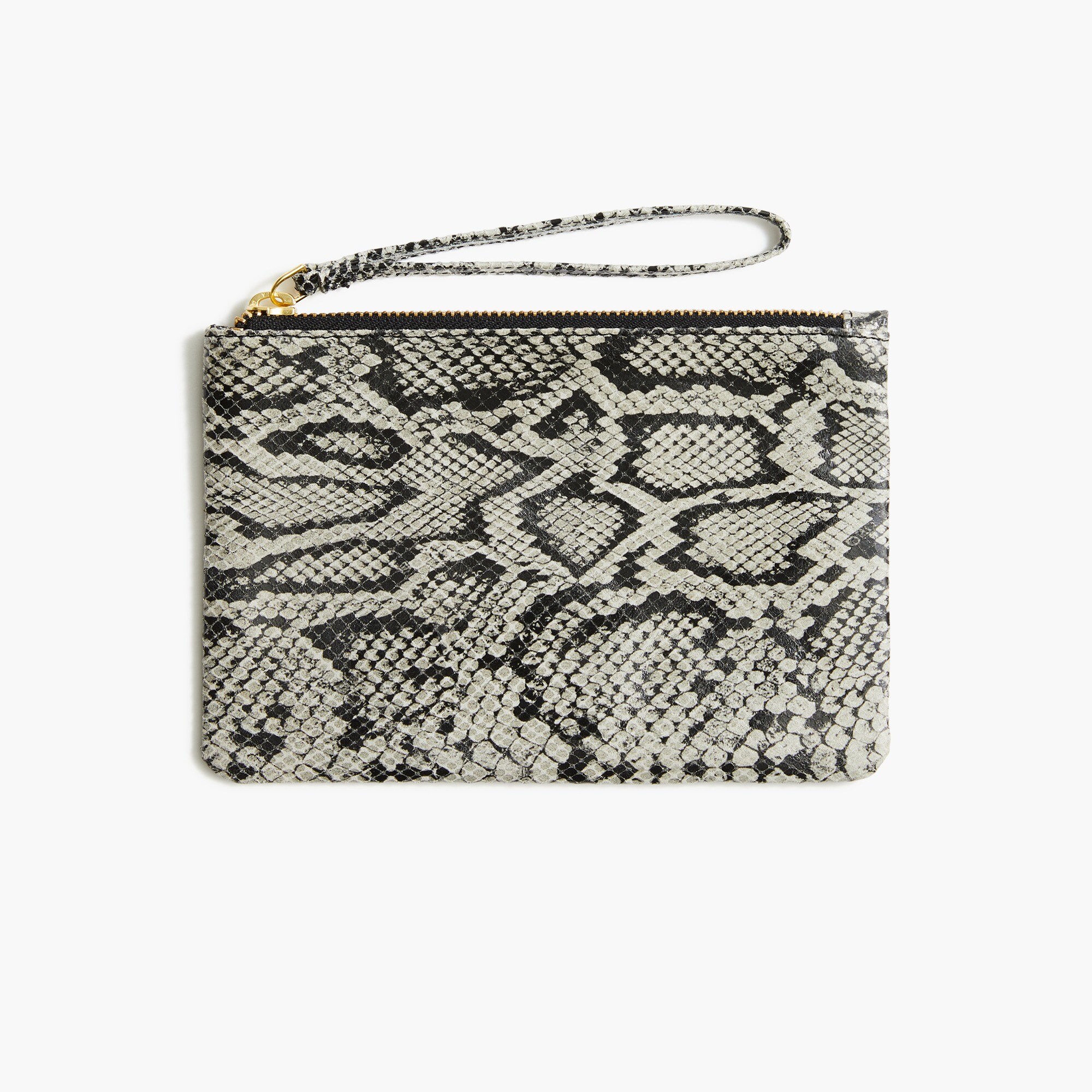 Snake-embossed leather wristlet