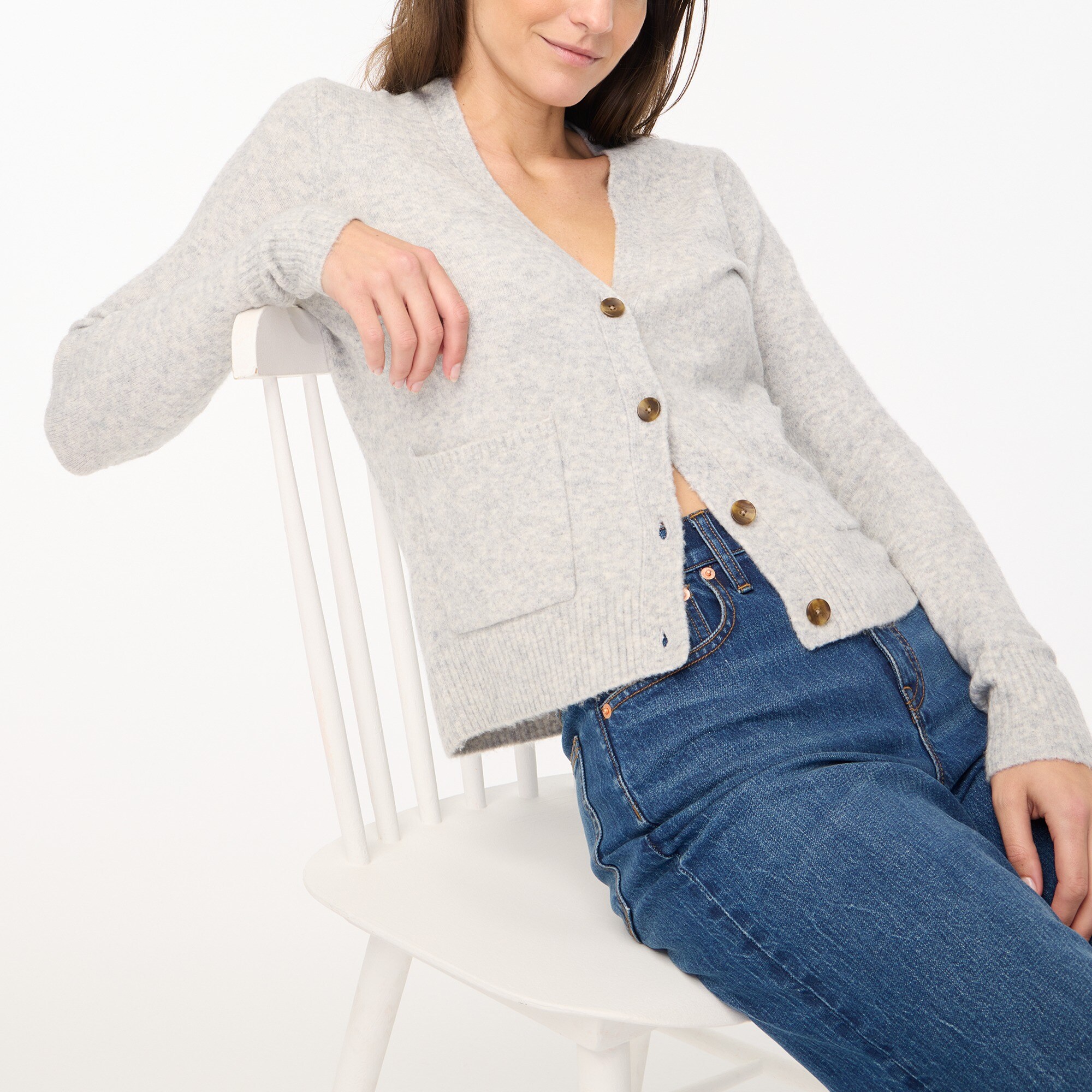 womens V-neck cardigan sweater in extra-soft yarn