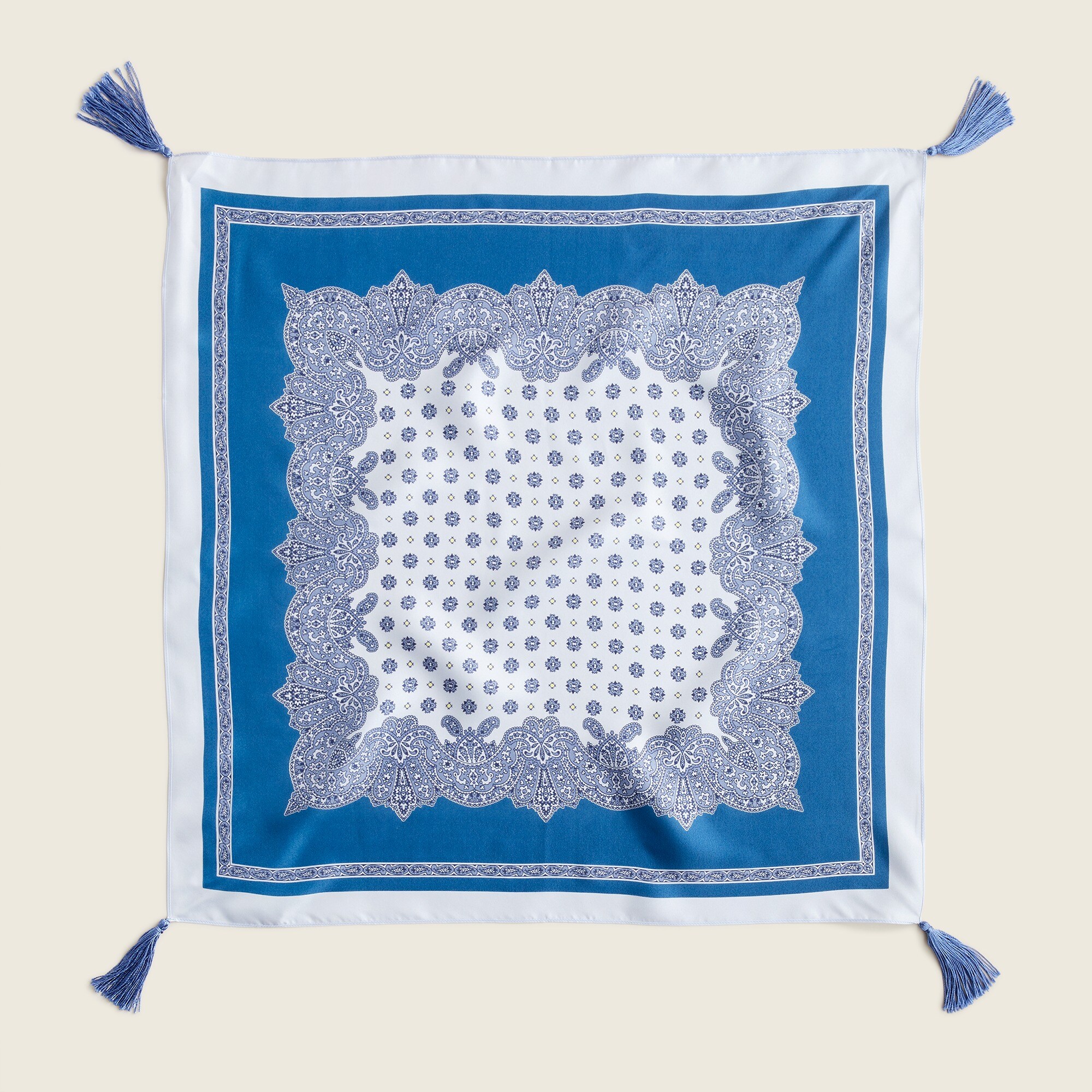 Square silk scarf with tassels
