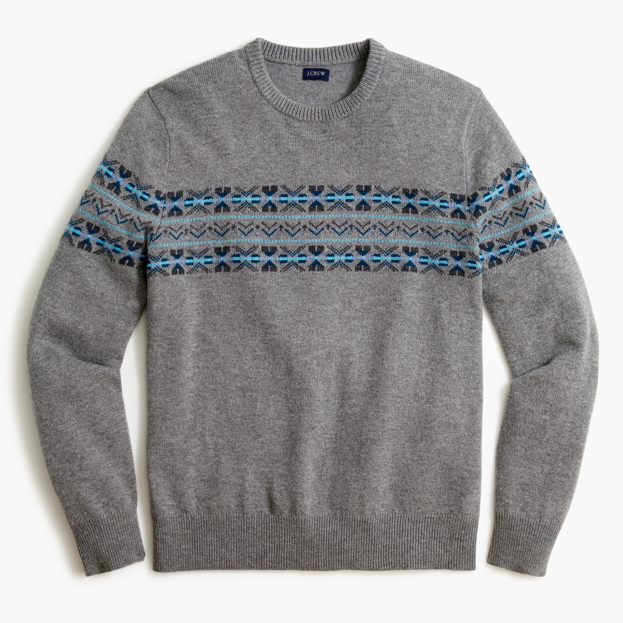 lambswool-blend fair isle crewneck sweater for men
