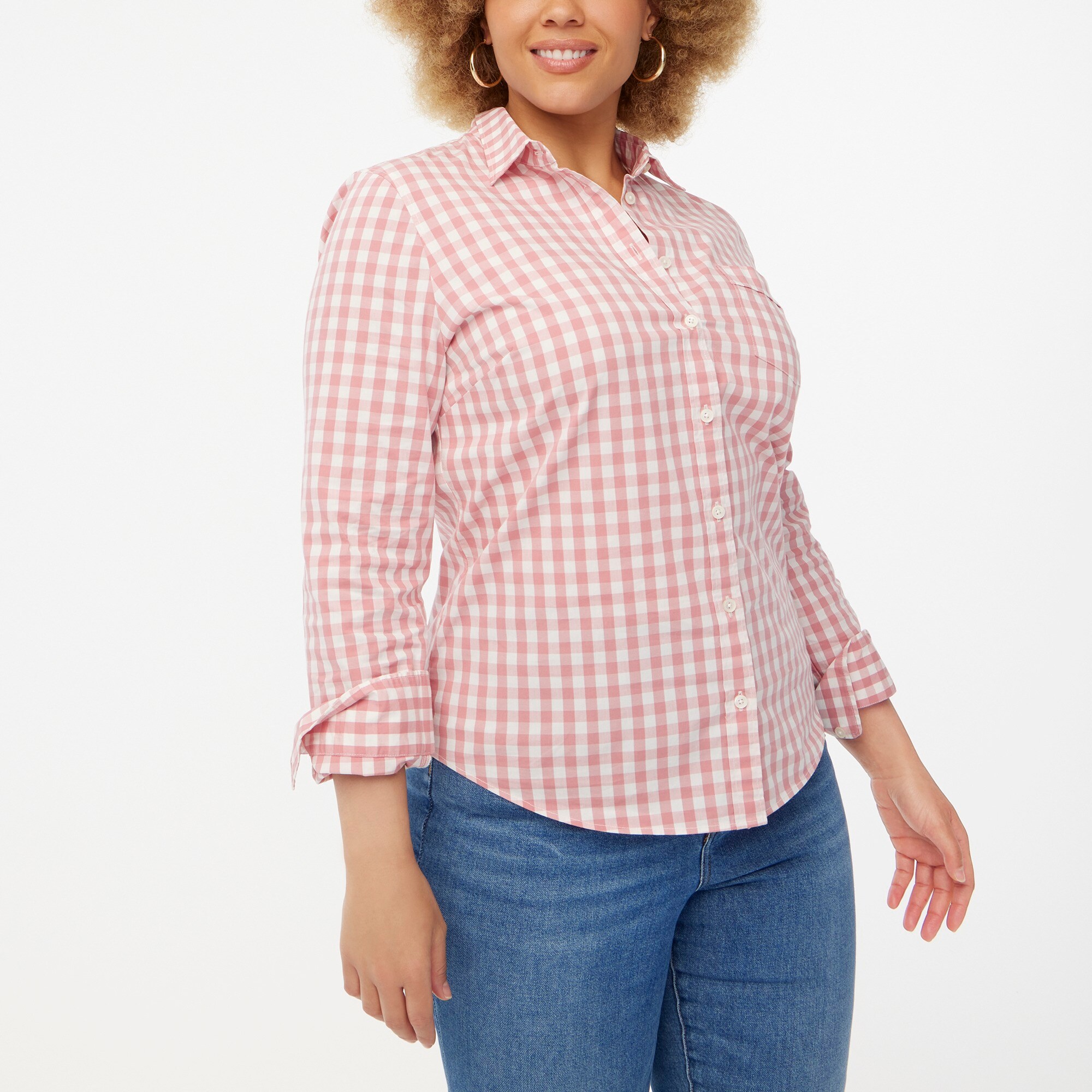 Petite gingham cotton poplin shirt in signature fit