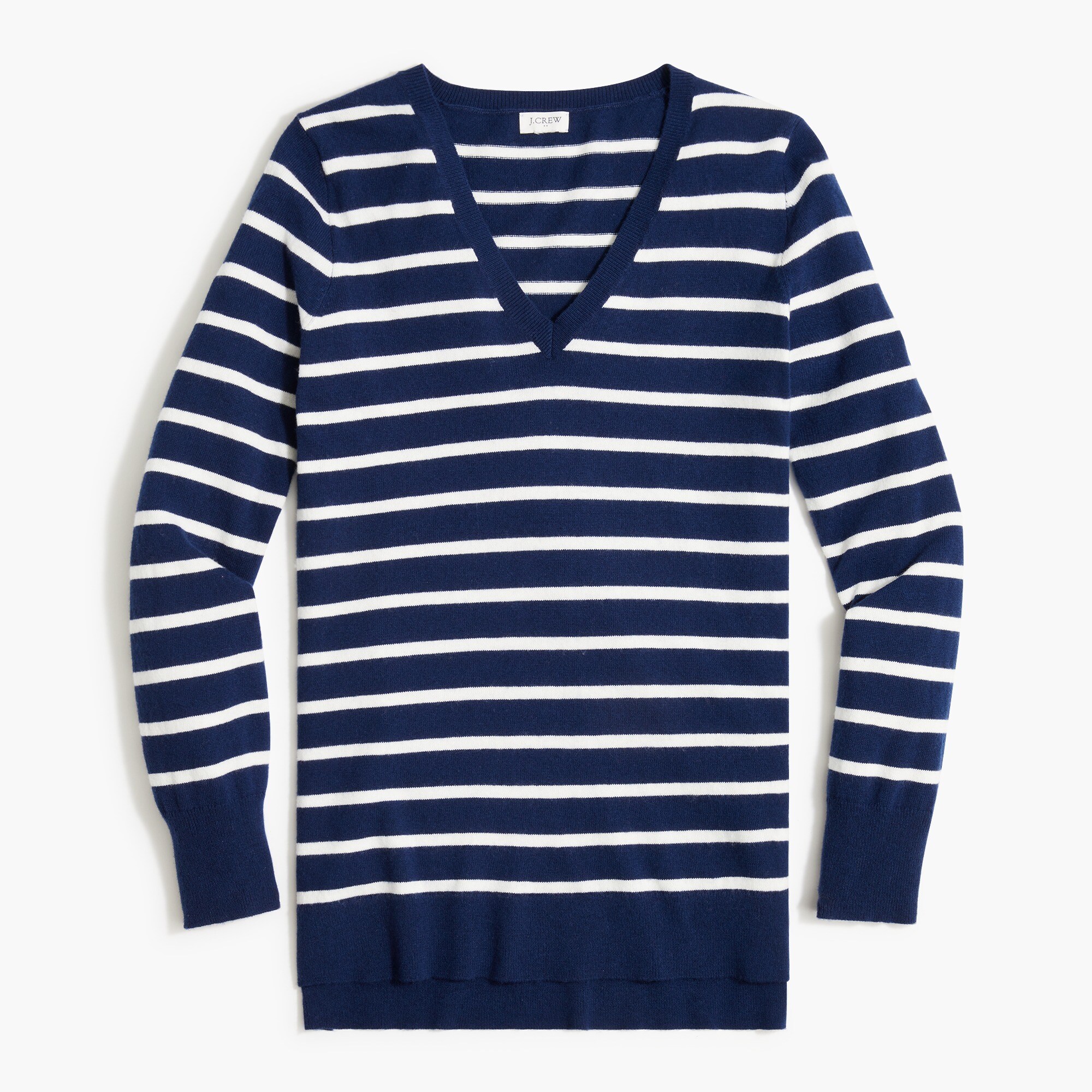 Striped wool-blend V-neck tunic sweater