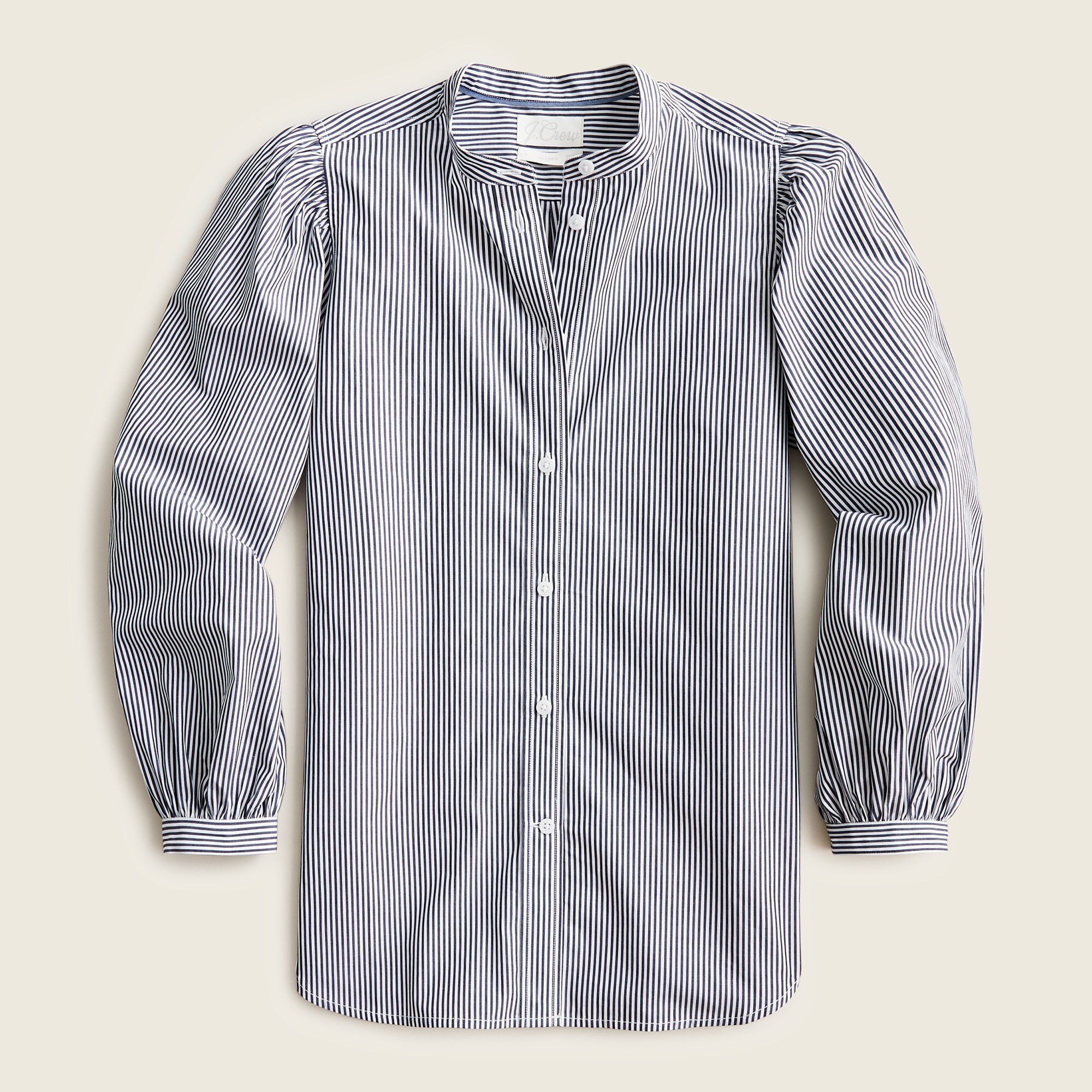 Classic-fit Collarless Puff-sleeve Shirt In Stripe For Women | J.Crew
