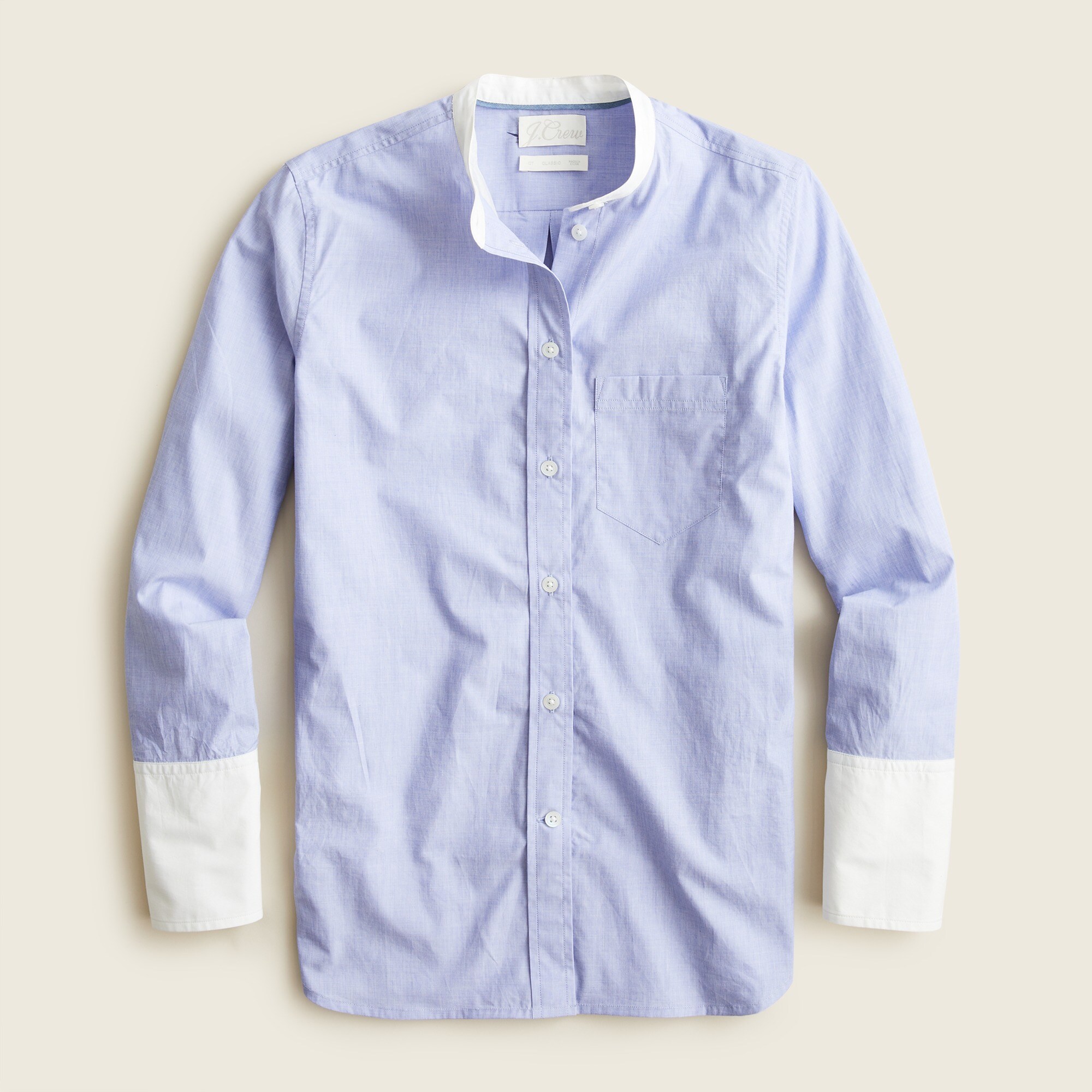 J.Crew: Classic-fit Collarless Shirt In End-on-end Cotton For Women