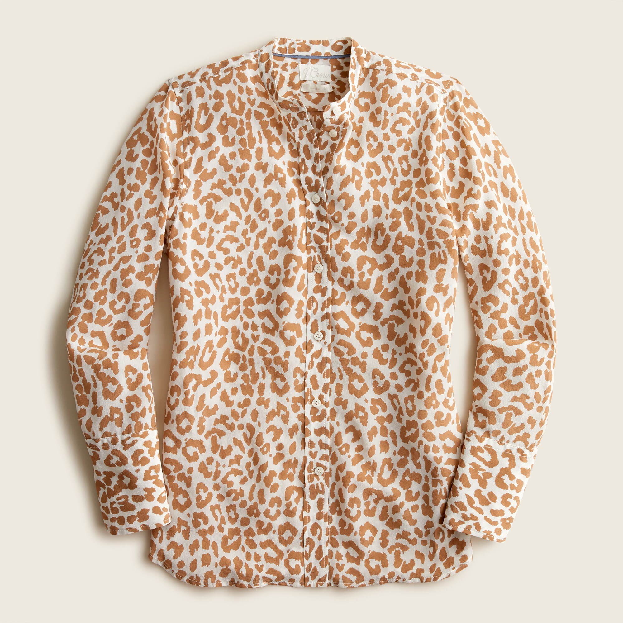Classic-fit Collarless Silk Shirt In Bold Leopard For Women | J.Crew