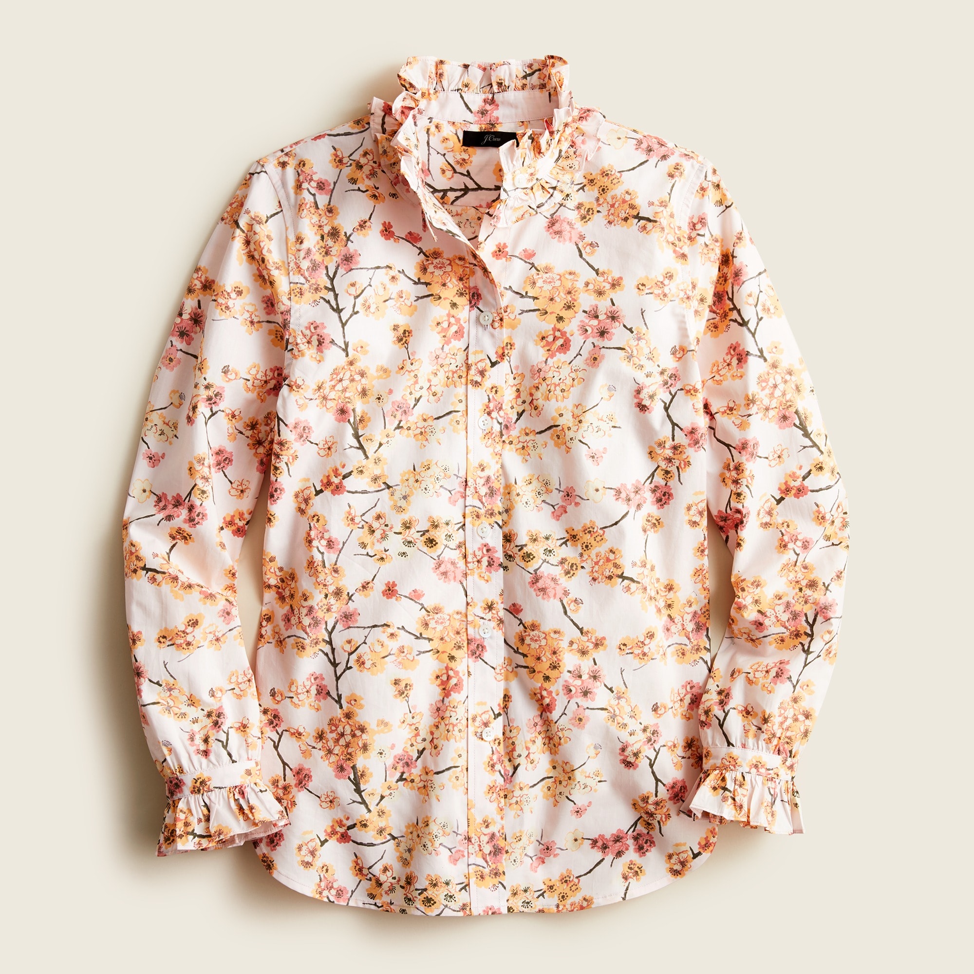 J.Crew: Classic-fit Ruffleneck Shirt In Cherry Blossoms For Women