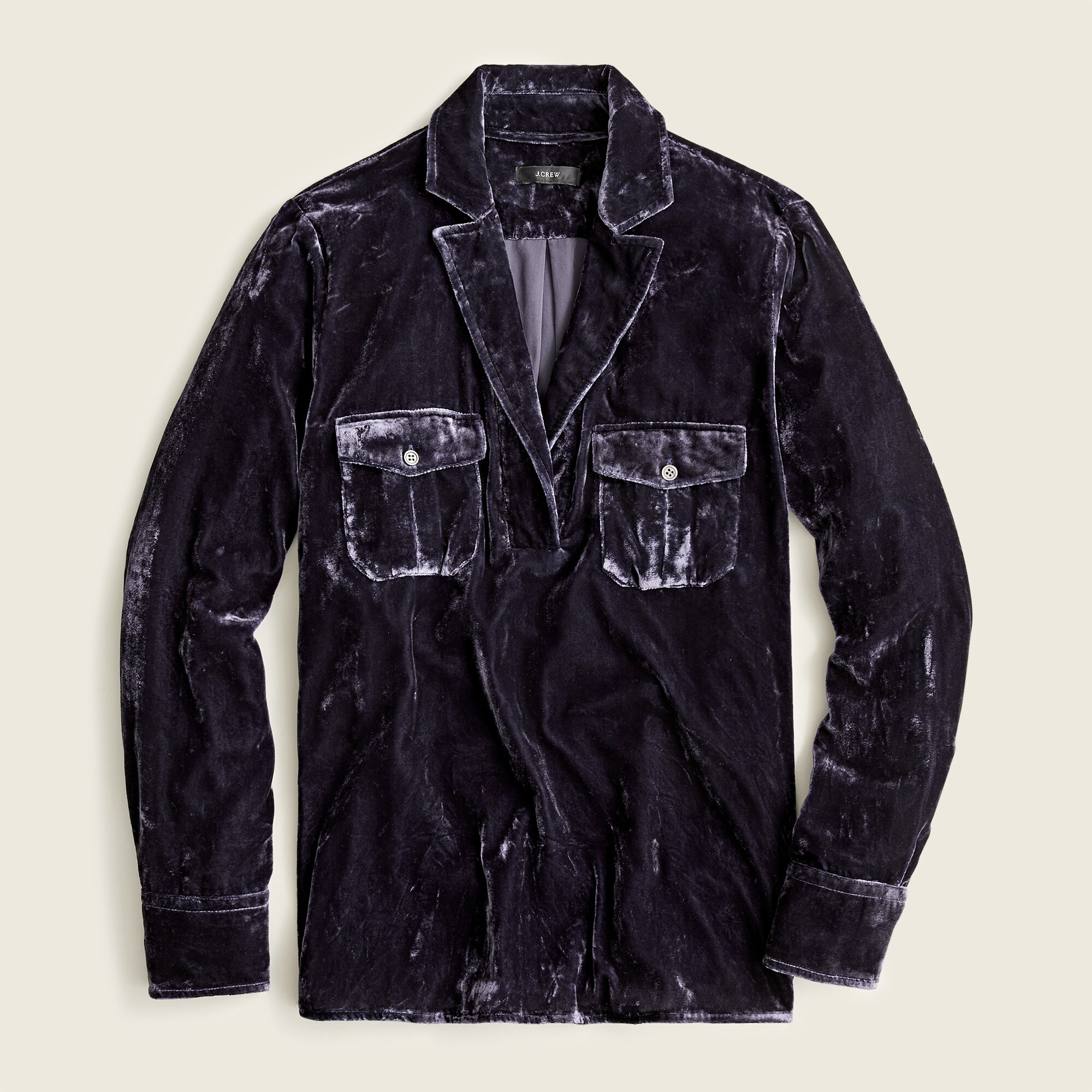 Velvet patch-pocket popover shirt