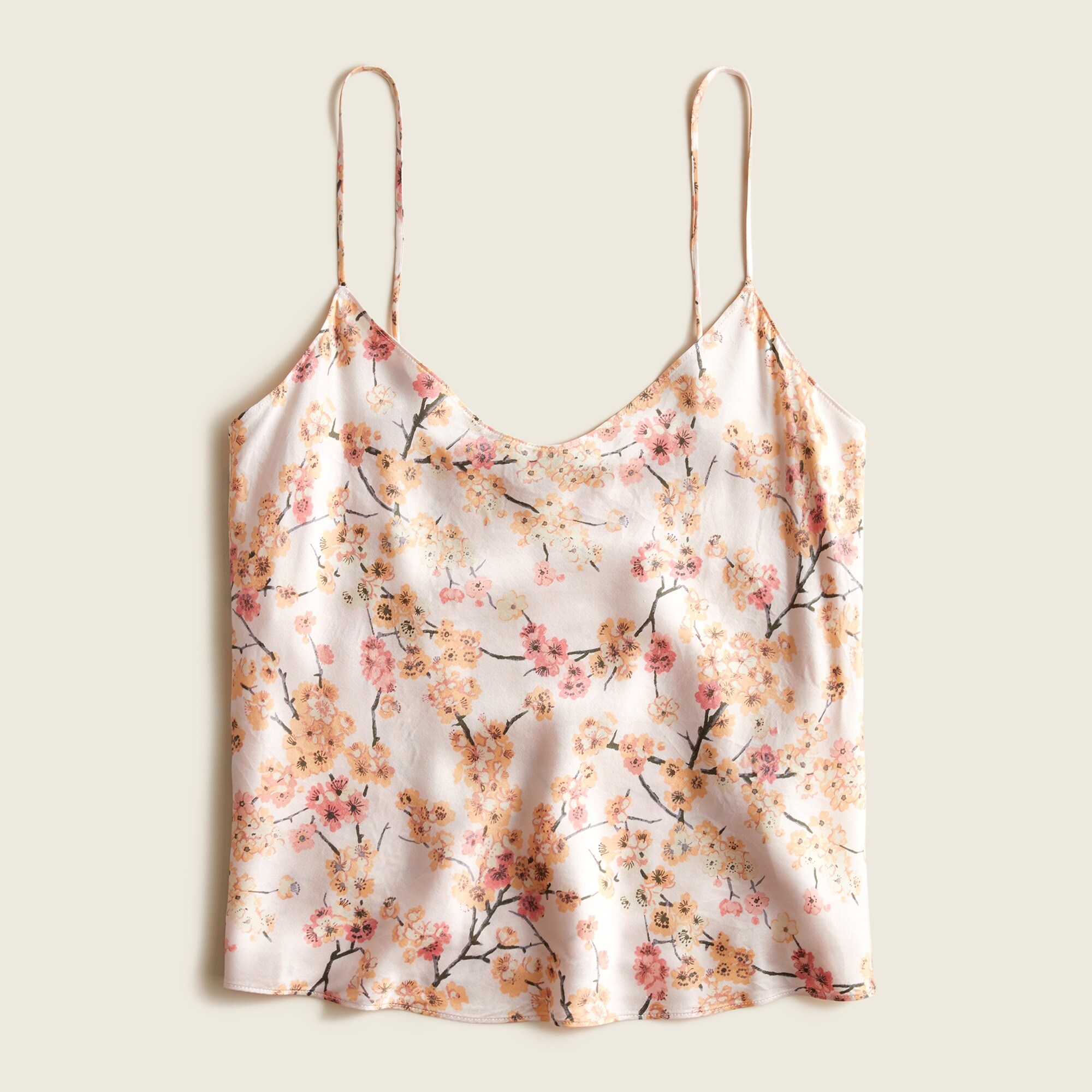 Washable silk charmeuse camisole top in cherry blossoms