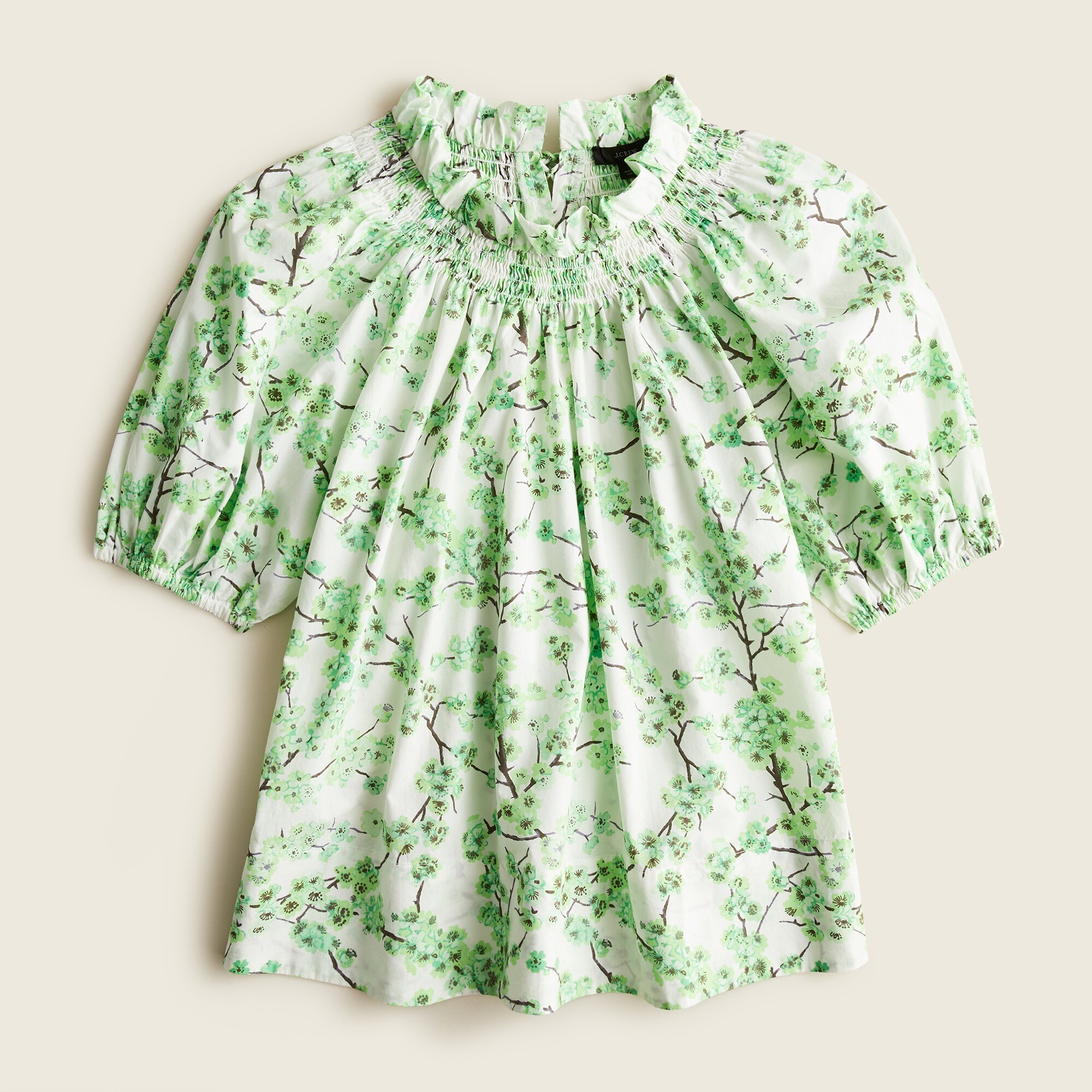 BiBi Floral Jqd Smoked Puff Sleeves V Neck Top