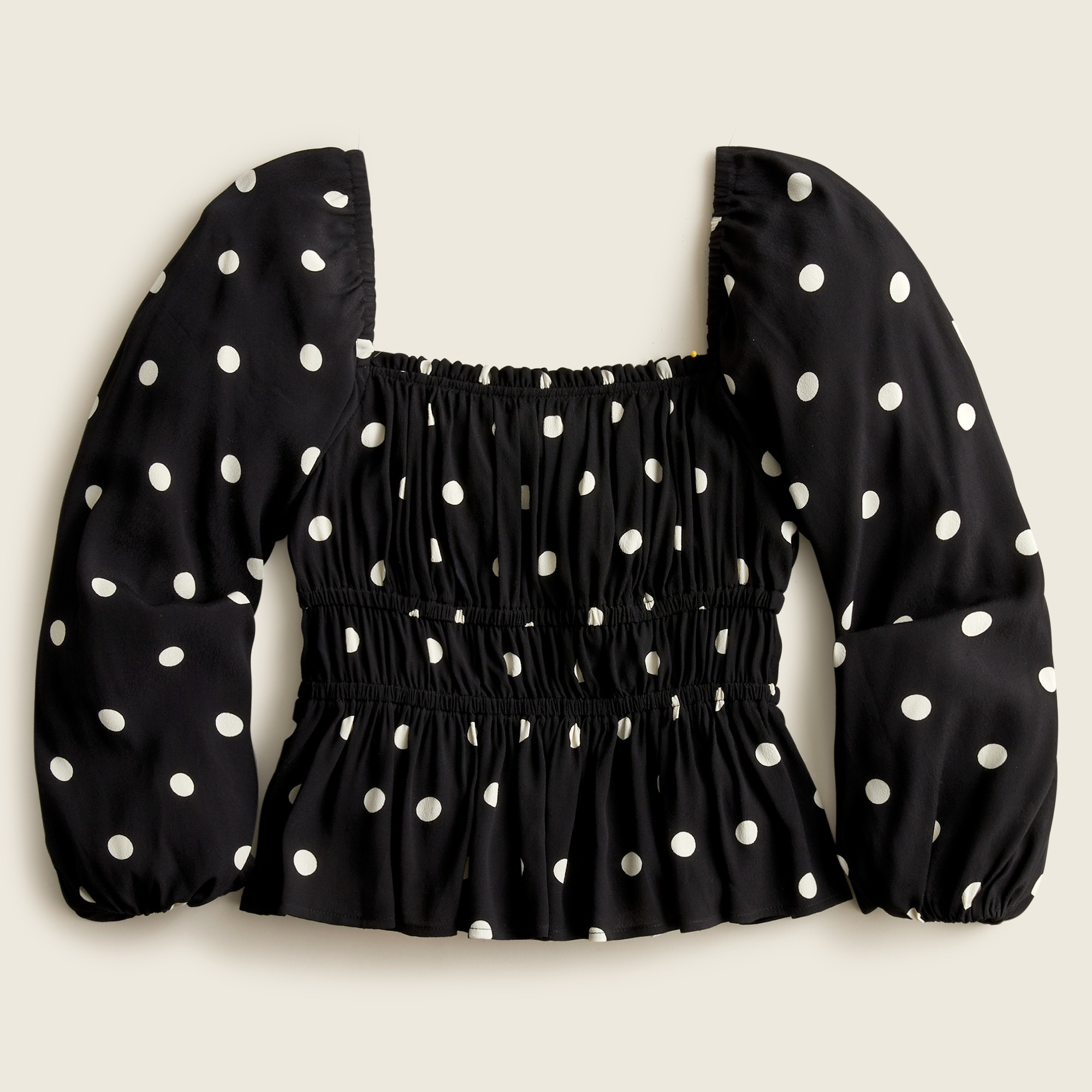 Puff-sleeve drapey crepe top in dots