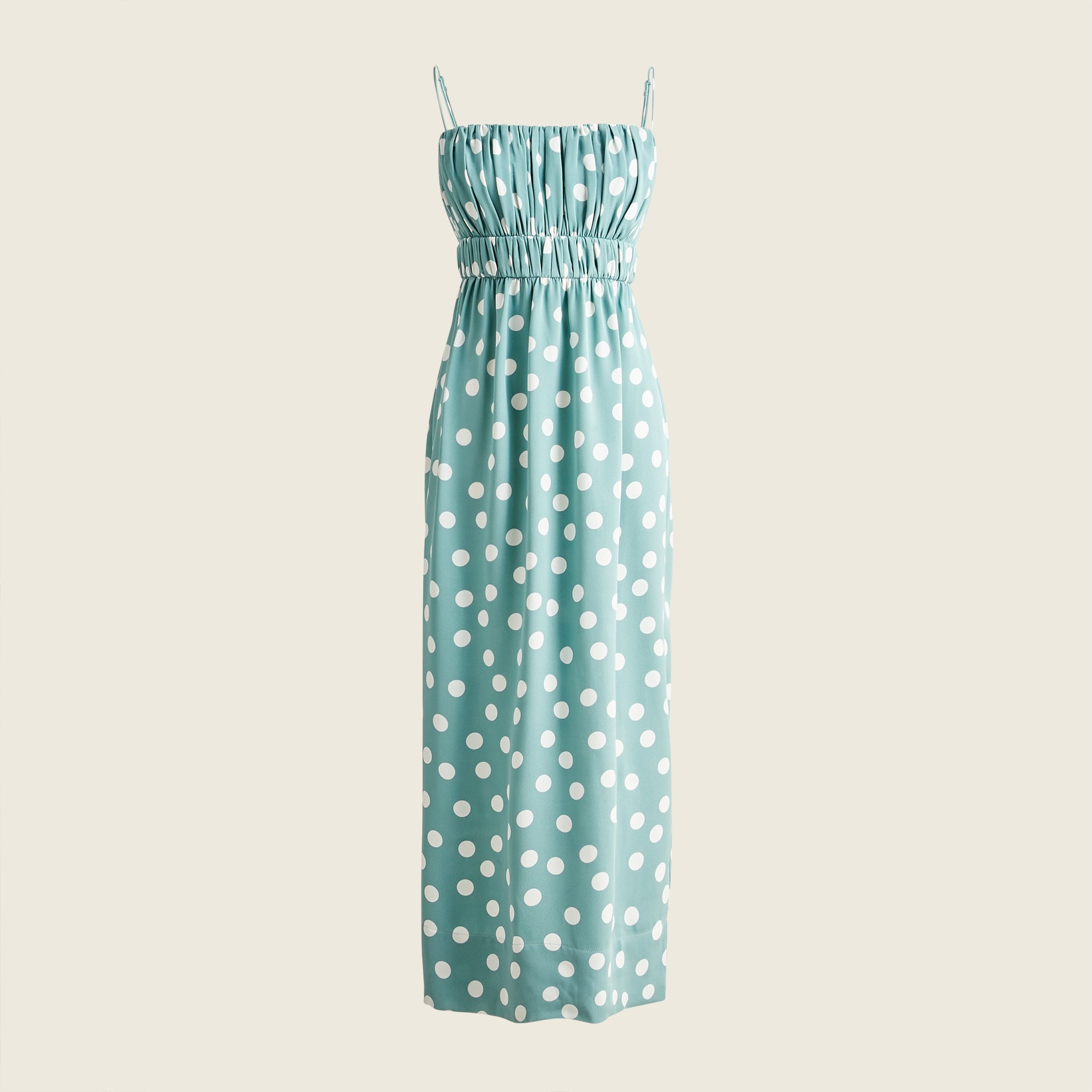 j crew gathered silk midi dress Gathered-waist Silk Midi Dress In Dots For Women