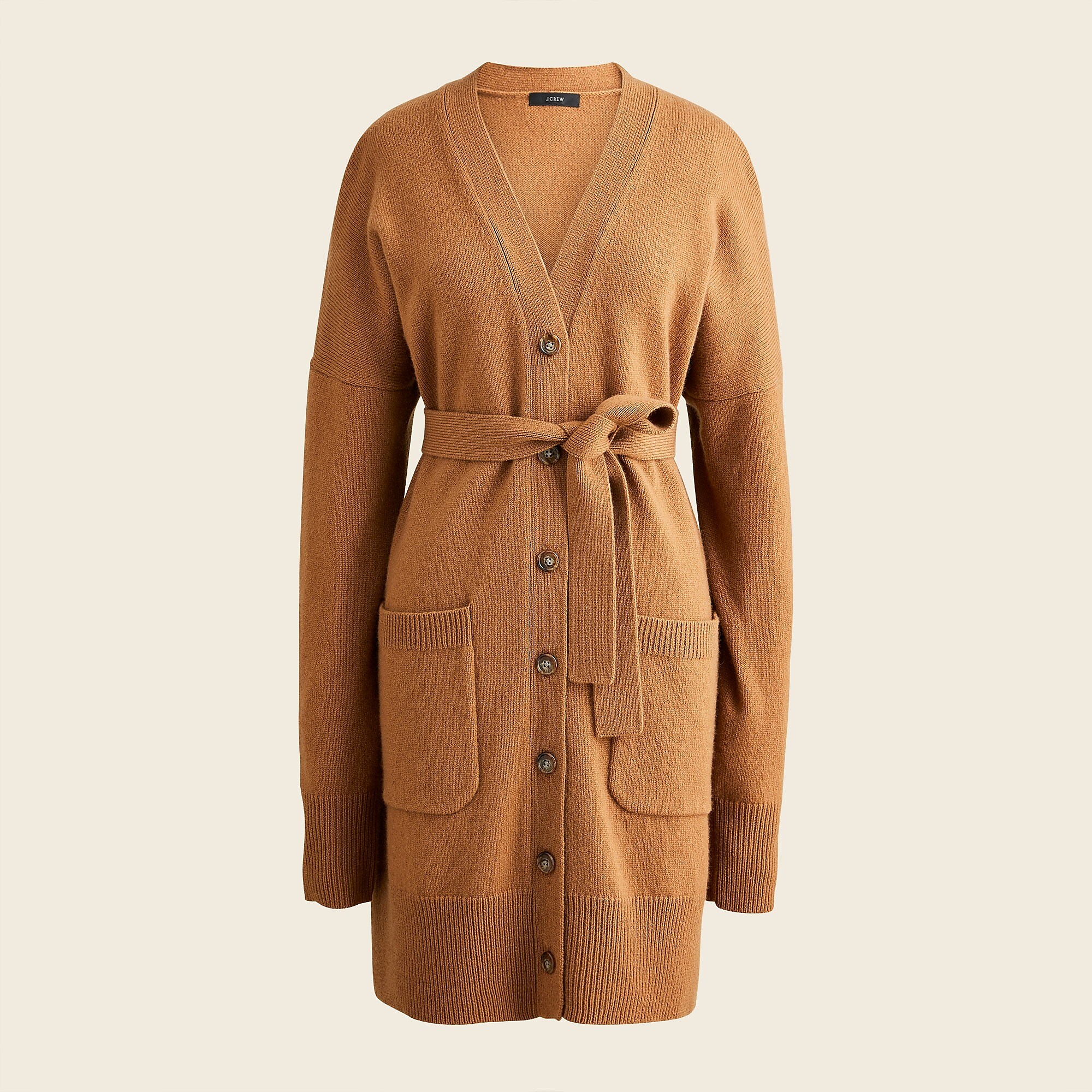 Tie-waist cardigan dress in wool-cashmere