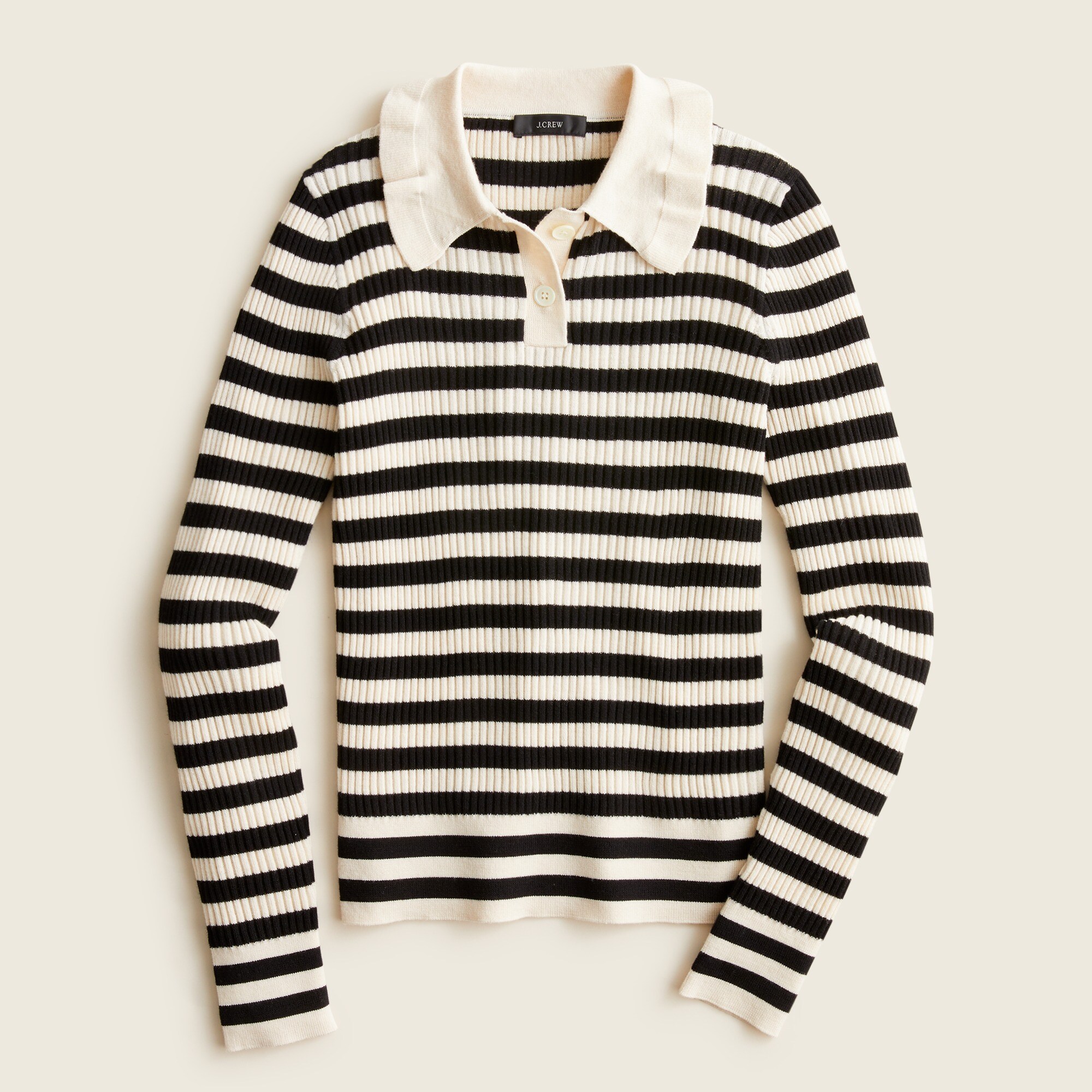 Ruffle-collar ribbed merino wool sweater