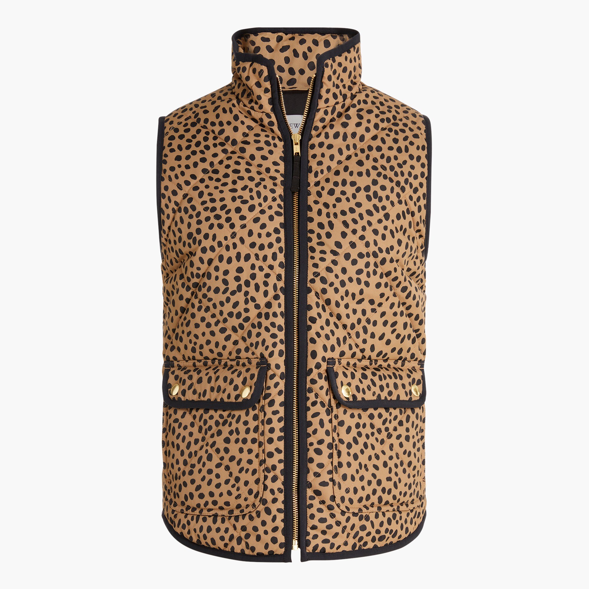 Animal-print puffer vest with snap pockets
