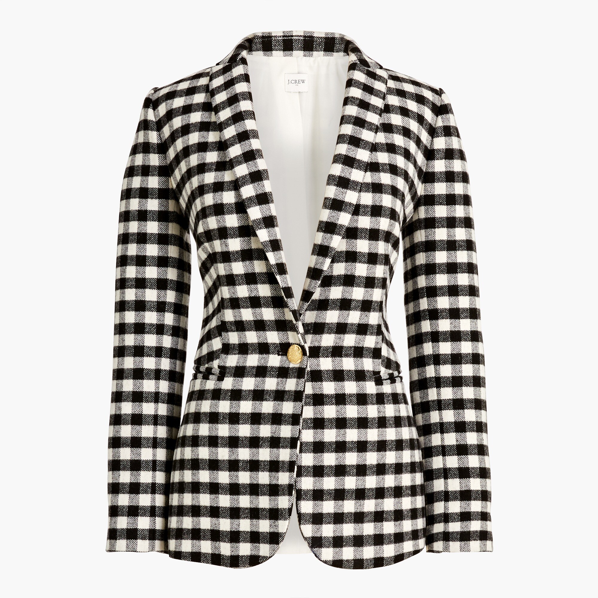 Wool-blend one-button blazer in buffalo check
