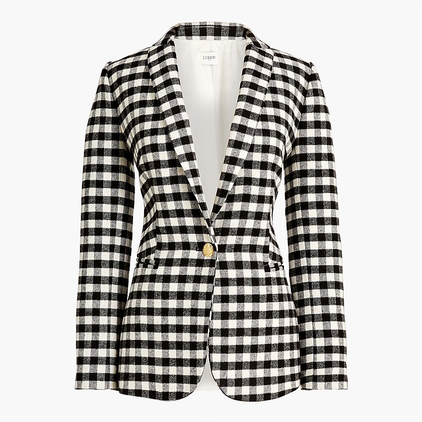 factory: wool-blend one-button blazer in buffalo check for women, right side, view zoomed