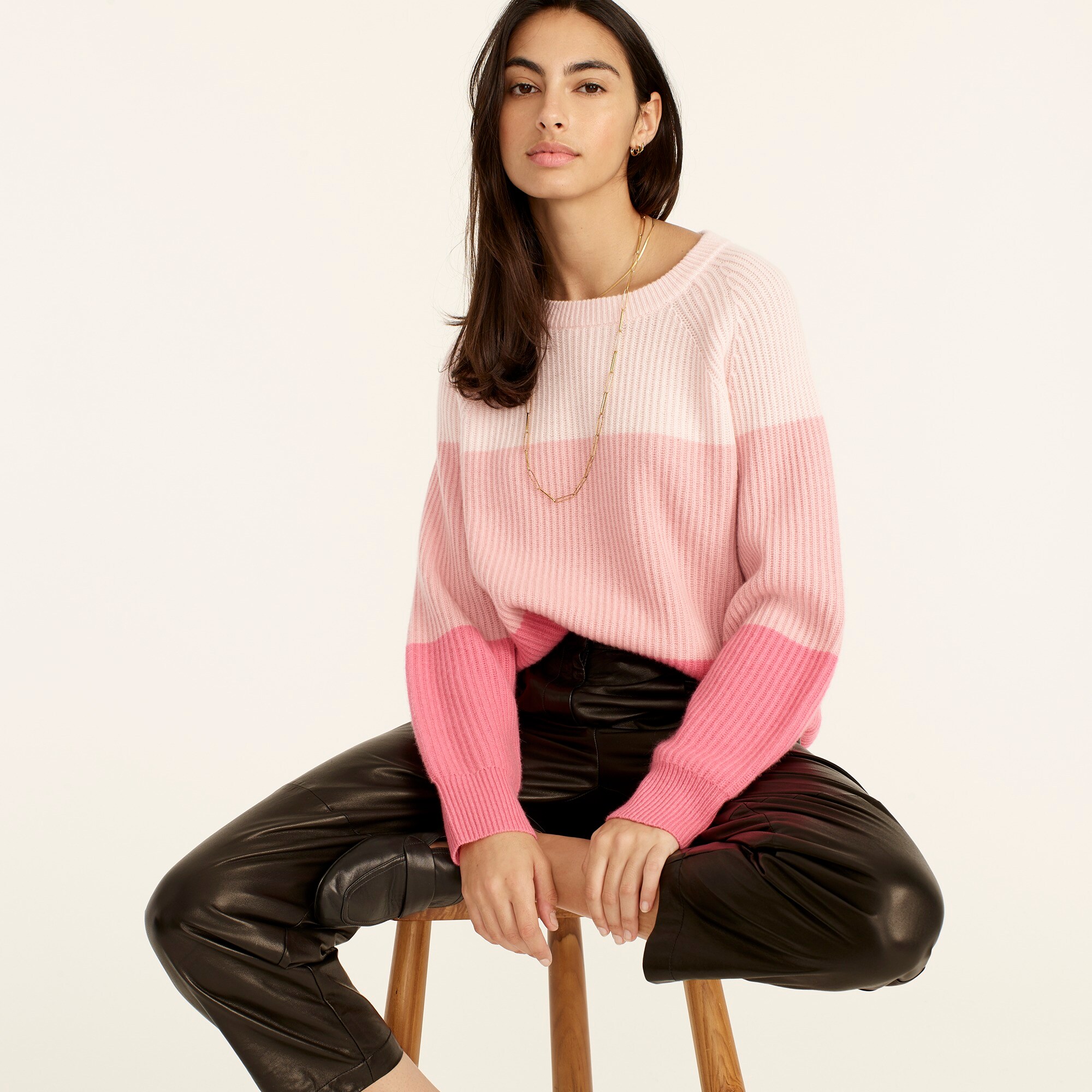 Ribbed-cashmere relaxed crewneck sweater in colorblock