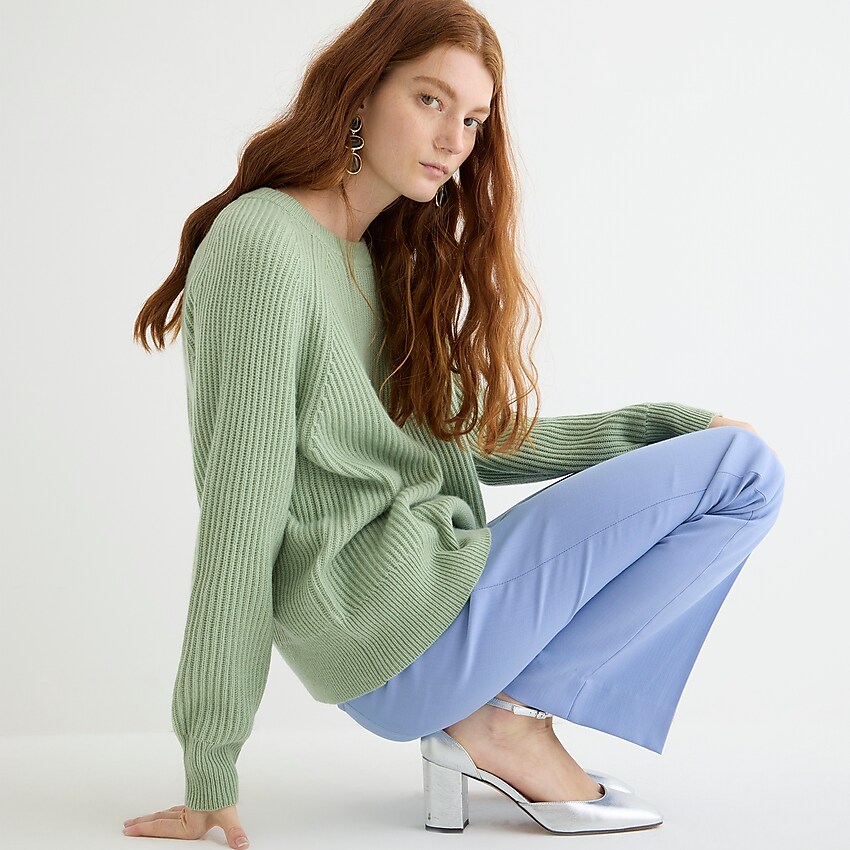 j.crew: ribbed cashmere oversized crewneck sweater for women, right side, view zoomed