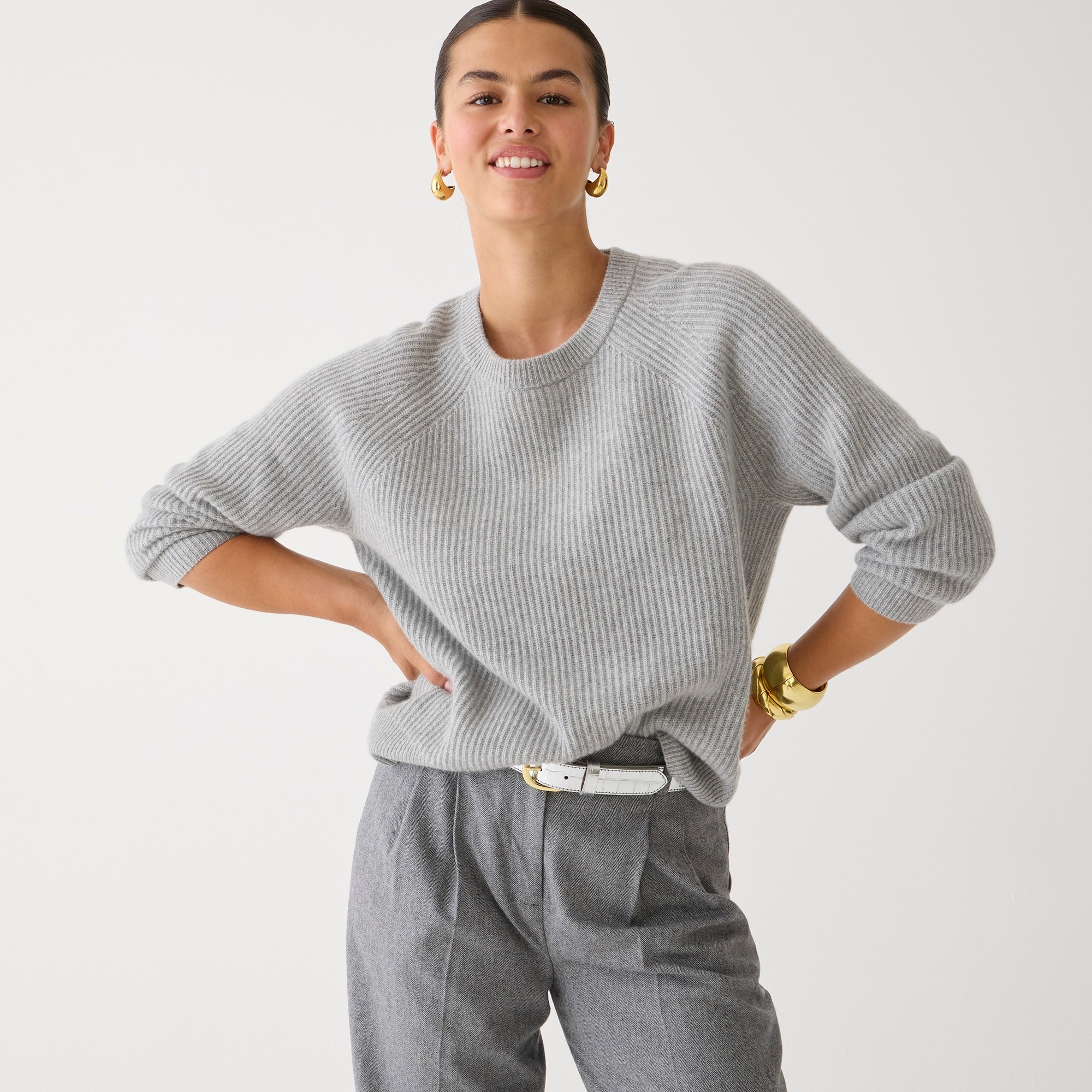 Oversized Ribbed Crew Neck Sweater - Black