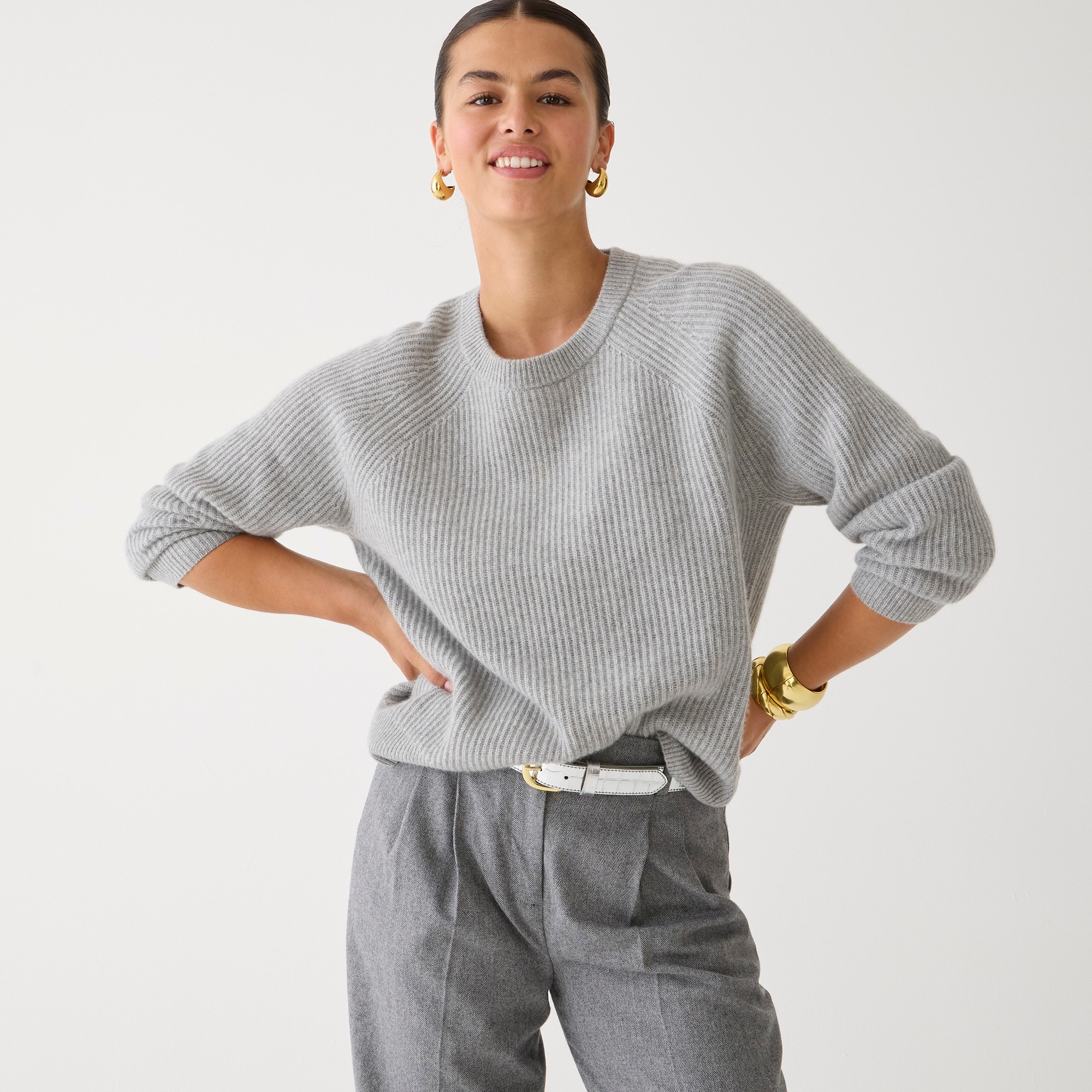 womens Ribbed cashmere oversized crewneck sweater