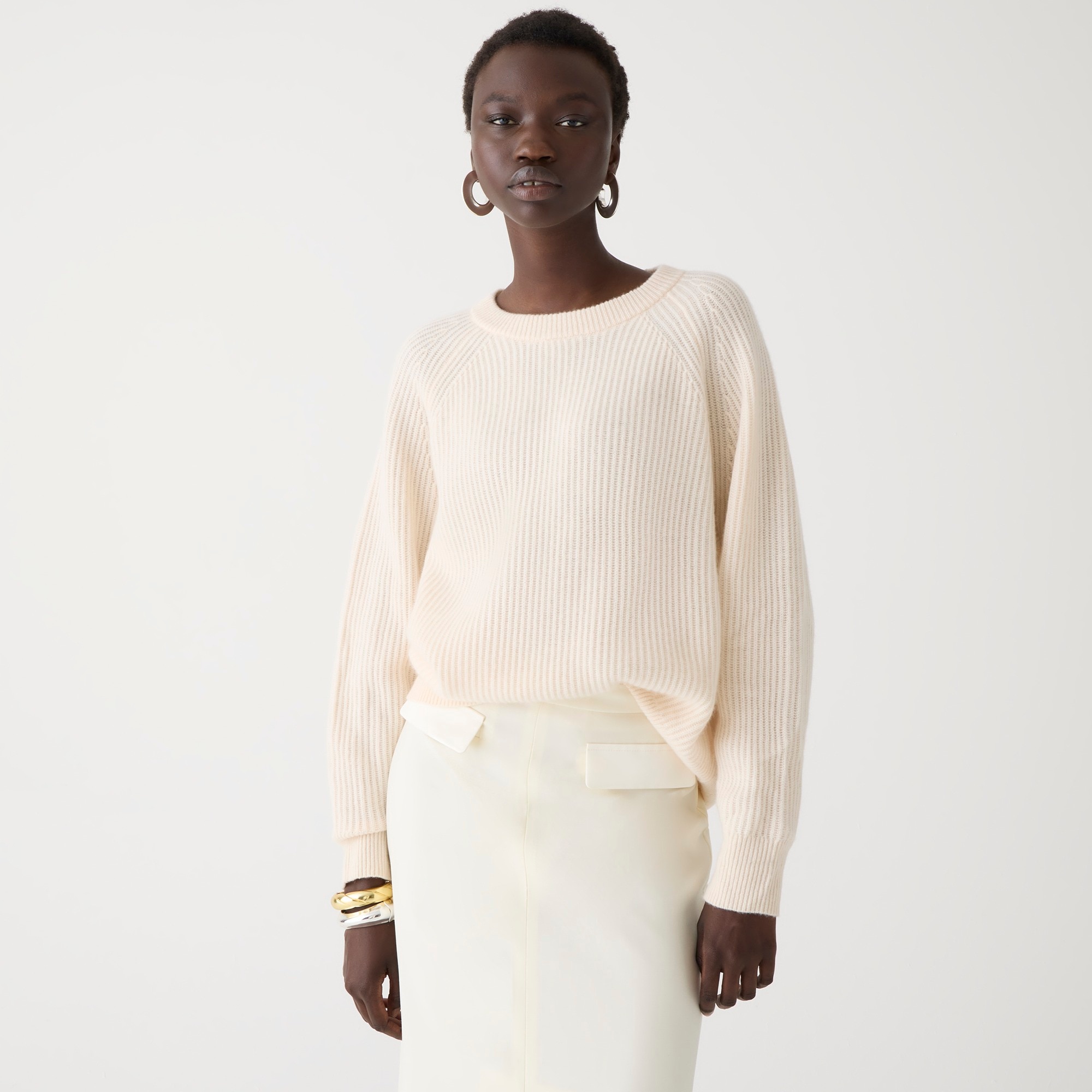 j.crew: ribbed cashmere oversized crewneck sweater for women