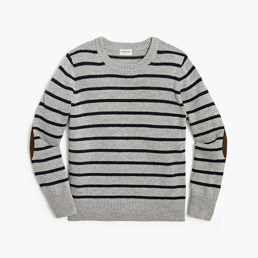 factory: boys' striped elbow-patch crewneck sweater for boys, right side, view zoomed
