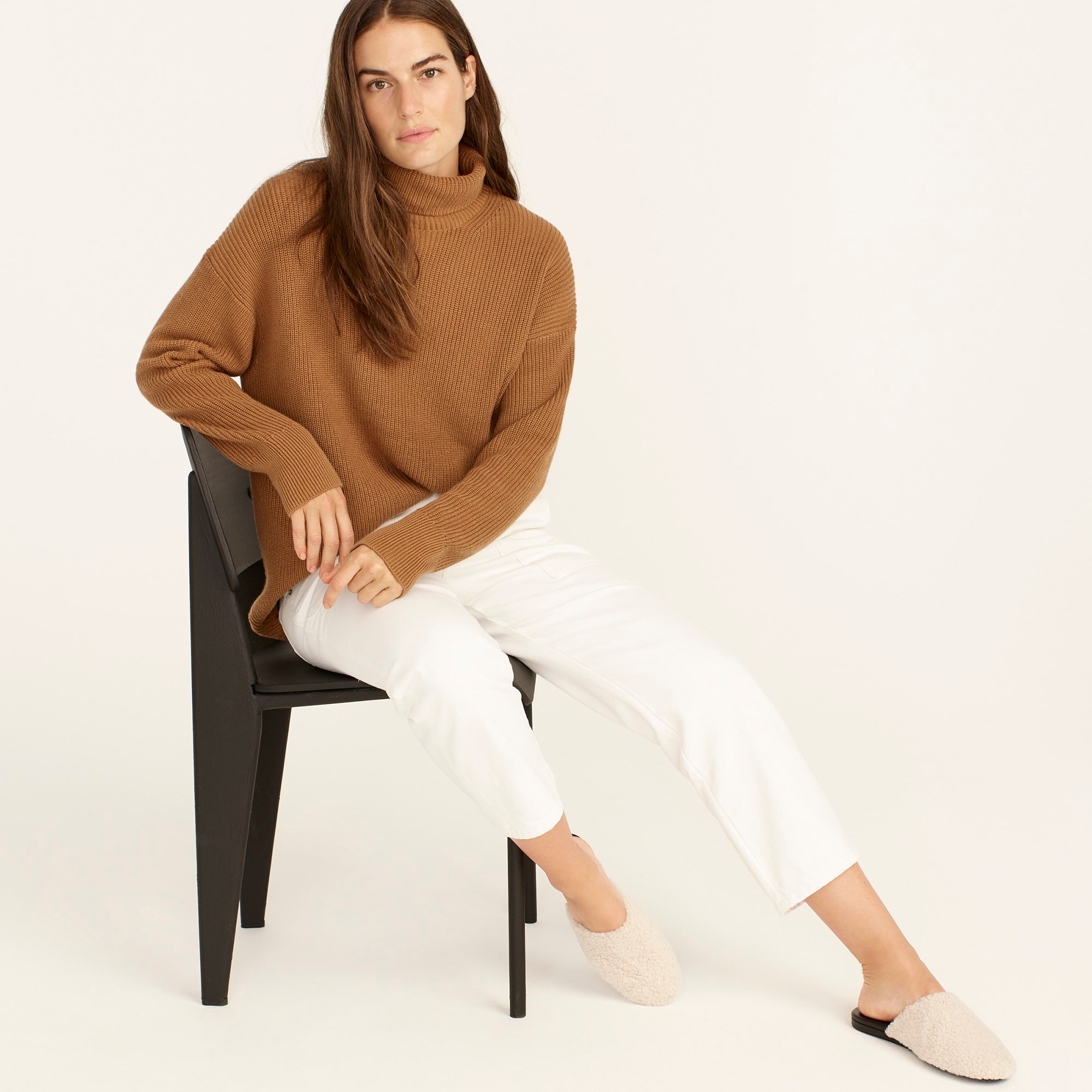 Ribbed cotton-cashmere relaxed turtleneck sweater